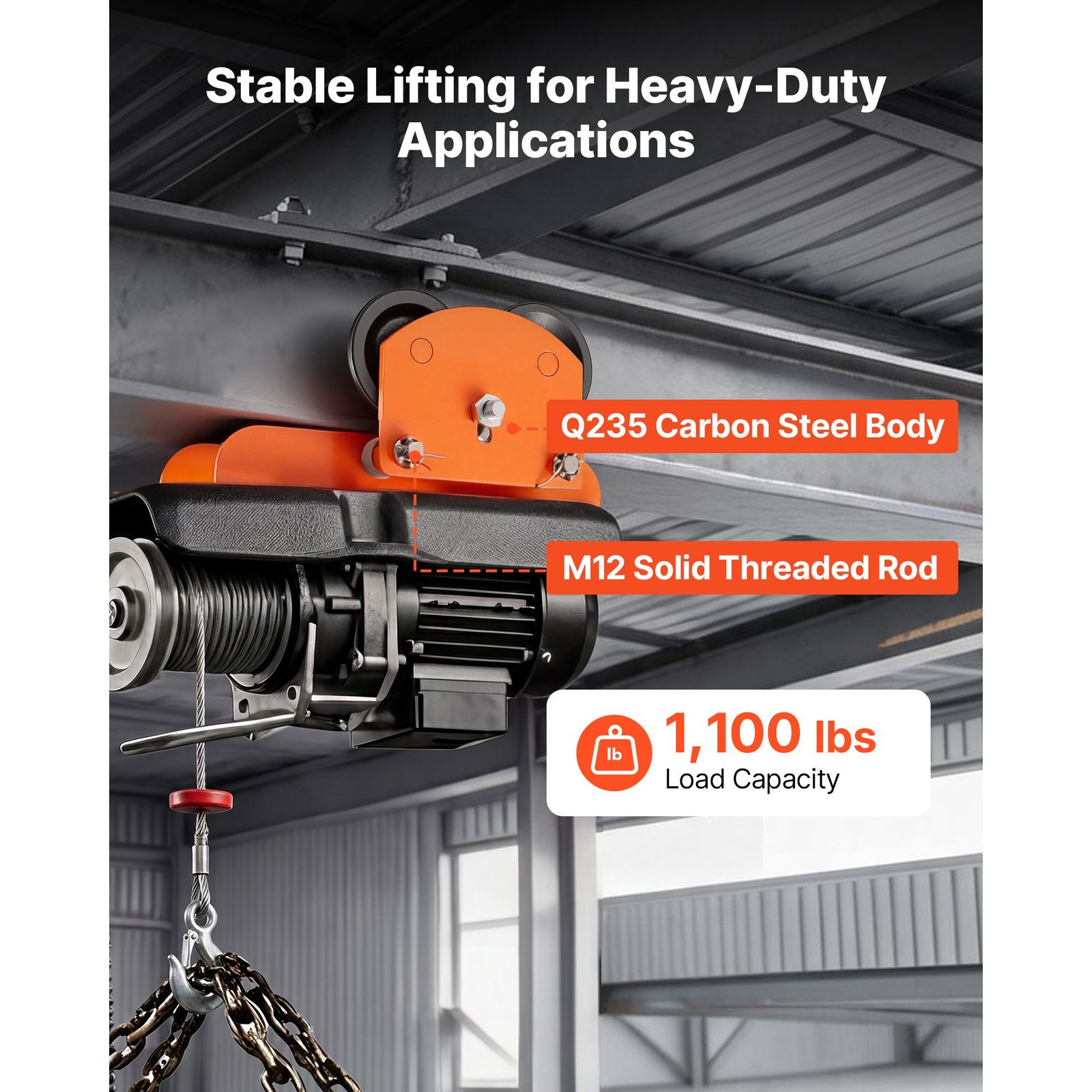 1100lb Manual Trolley for PA200 PA250 PA300 I-Beam