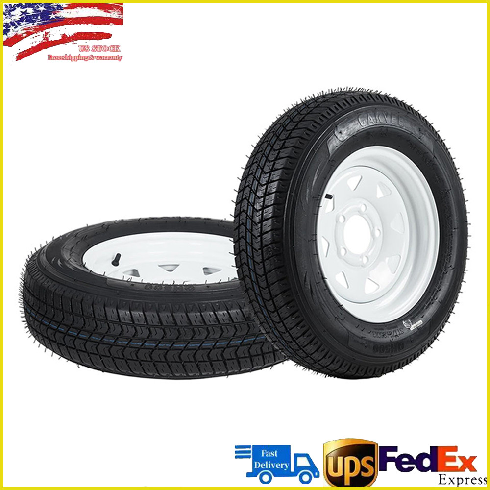 Set of 2 ST205/75D15 Trailer Tires and Spoke Wheels with 15″ Rims 5 Lug on 4.5″