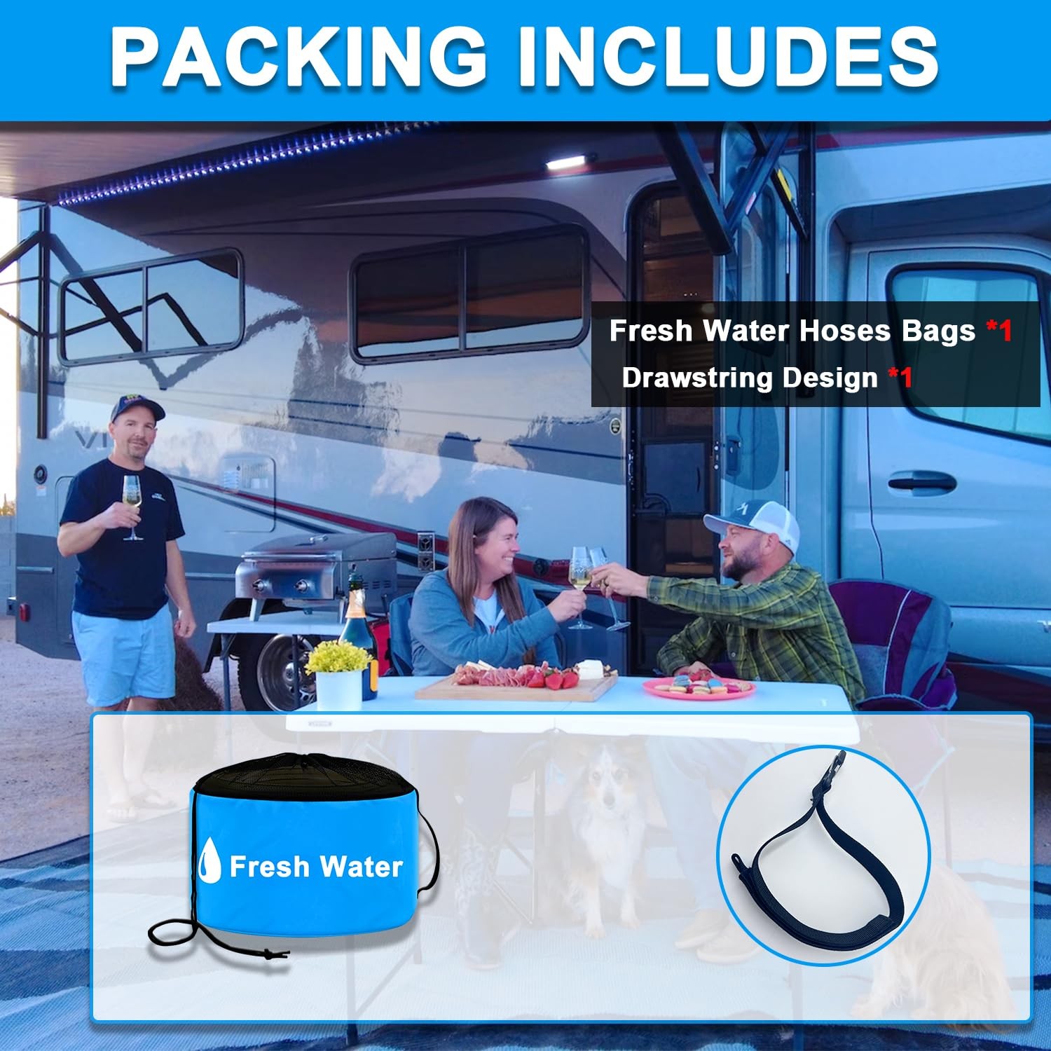 Waterproof RV Storage Bag Drawstring Mesh Top Sewer Hose Electrical Cord
