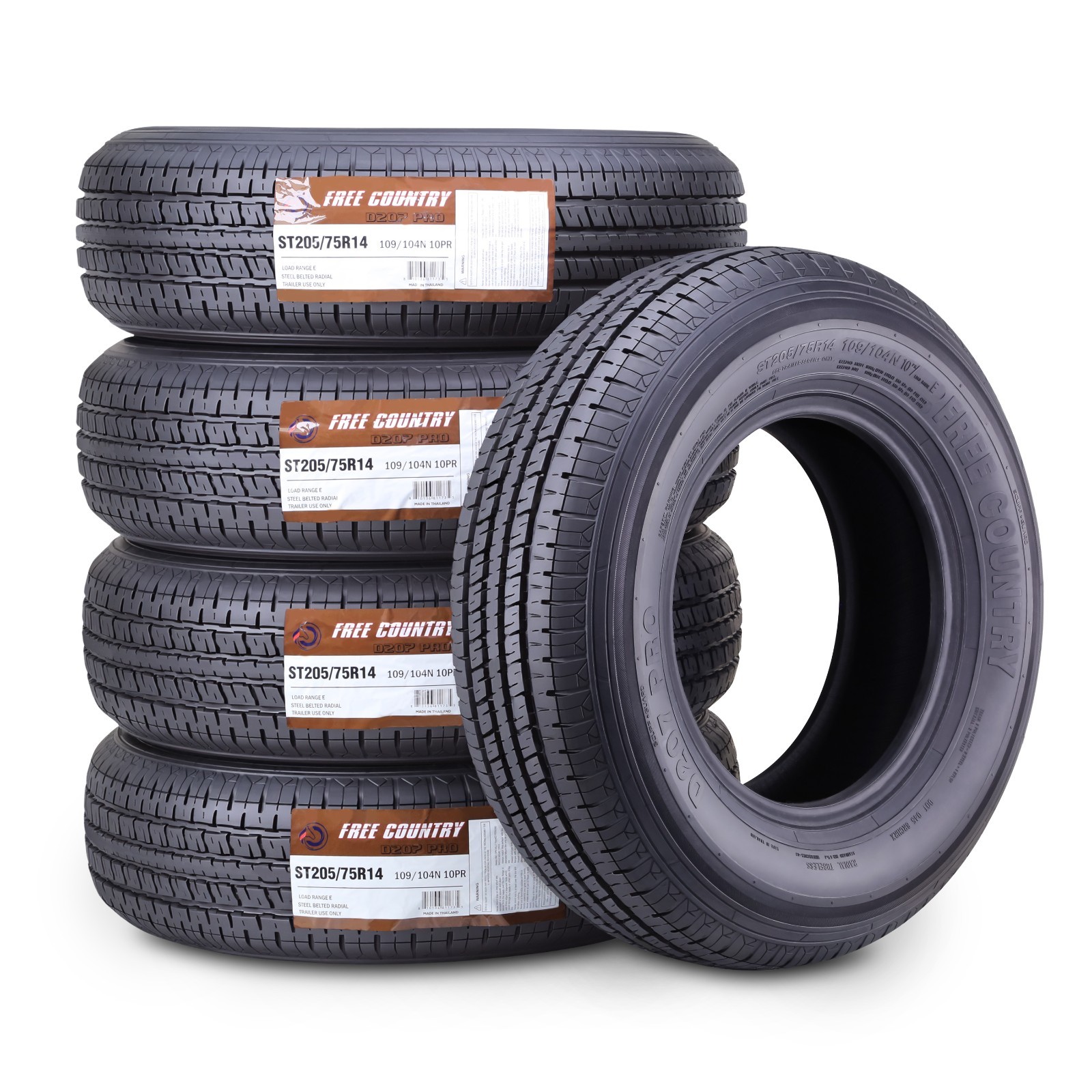 FREE COUNTRY HD Trailer Tire ST205/75R14 10-Ply E 109N Steel Belted Radial PK 5