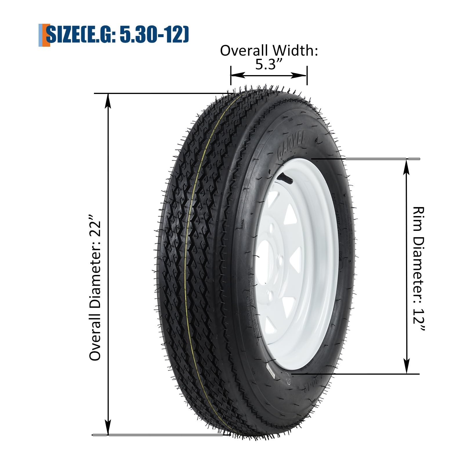 2 Pack 5.30-12 Trailer Tire On Rim 5.30×12 530-12 6PR 5 Lug White Spoke Wheels