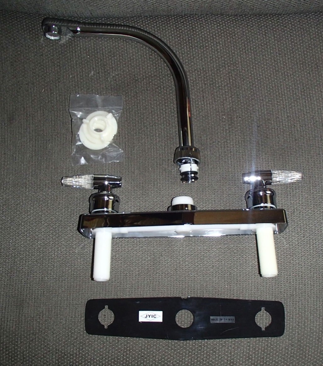 *NEW* KITCHEN FAUCET CHROME COLOR PLASTIC METAL NECK CRYSTAL HANDLES JYIC 10.5″