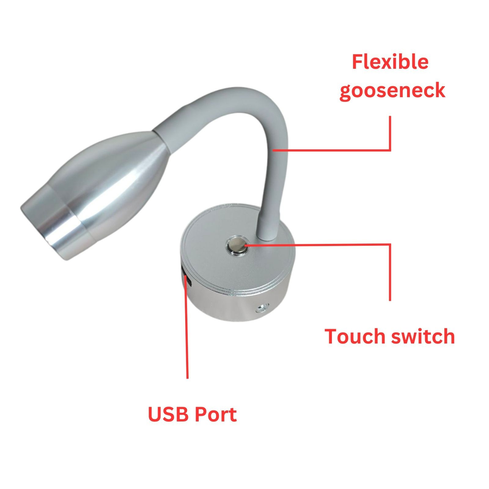 12V LED Reading Light Touch Dimmable Flexible Gooseneck Spotlight USB Campervan