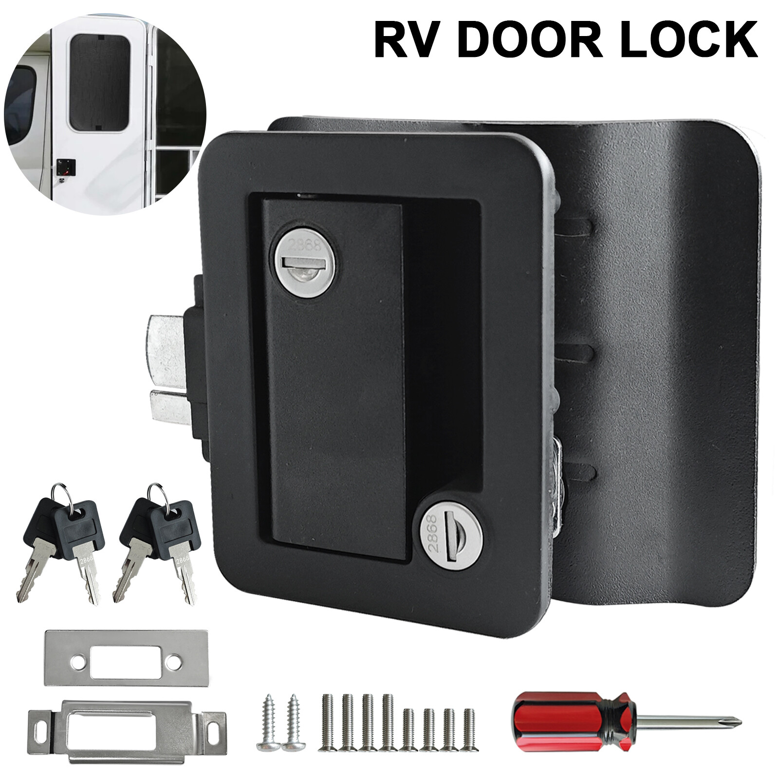 Black RV Paddle Entry Door Lock Latch Handle Deadbolt for Camper Travel Trailer,