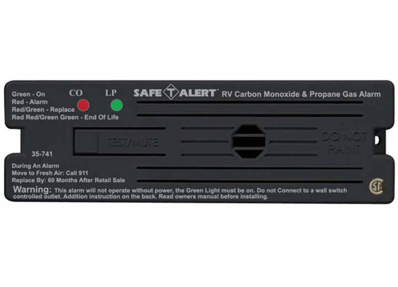 MTI Industries Combination Carbon Monoxide and Propane Alarm, Black Surface Moun