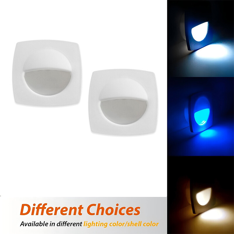 2PCS 12V LED Square Courtesy Lights Boat Marine Stairstep Lamp White/Black Shell