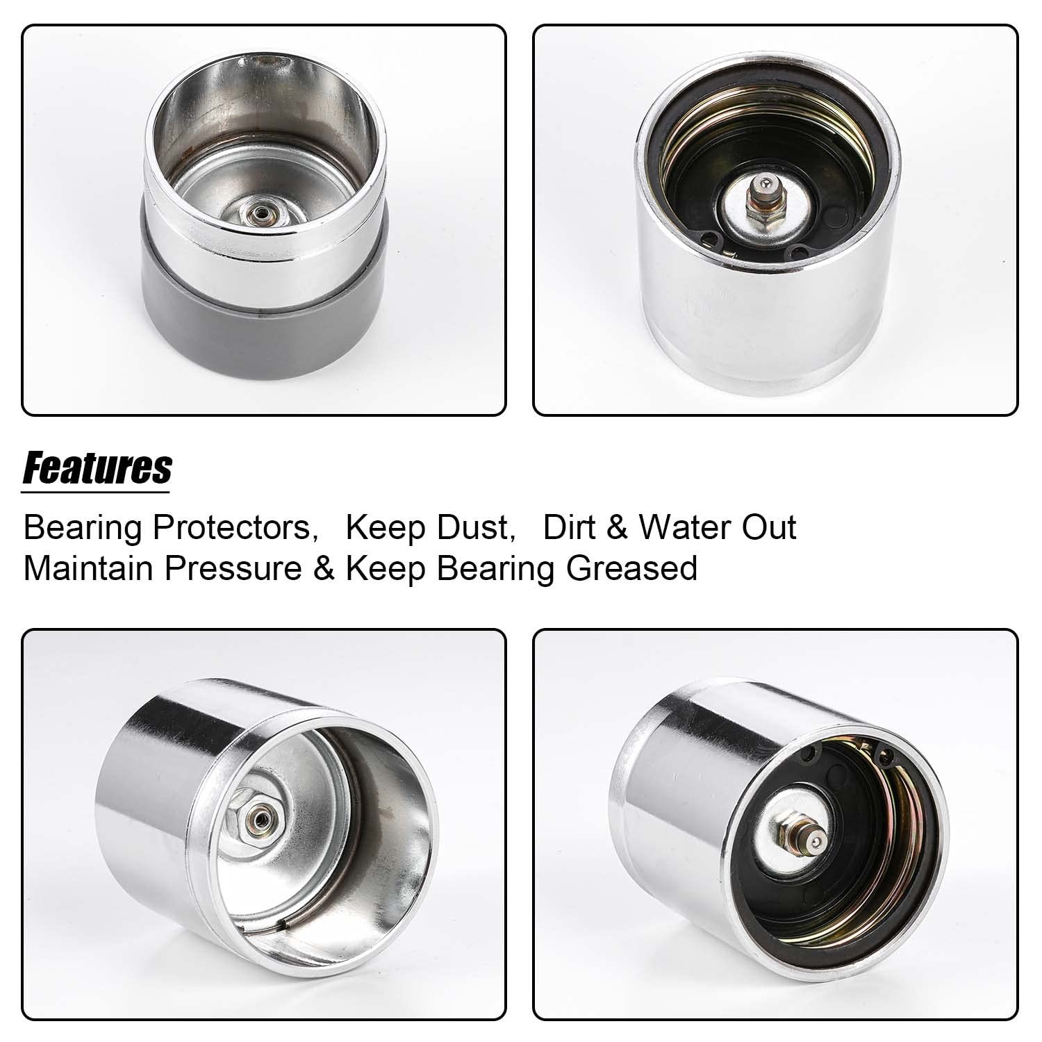 Rust-Free 1.98 Inch Bearing Protectors with Protective Bras, 2 Pack for Trailers