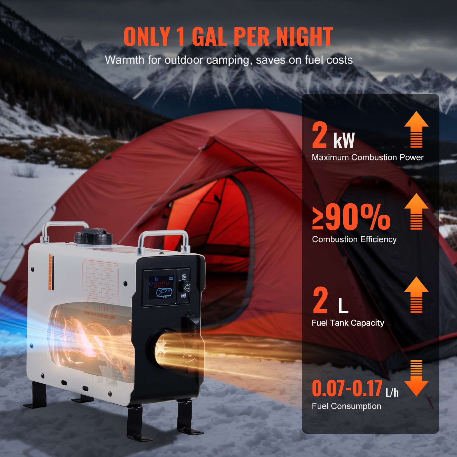 VEVOR Diesel Air Heater 12V/24V 2KW Bluetooth APP Remote Control for RV Outdoors