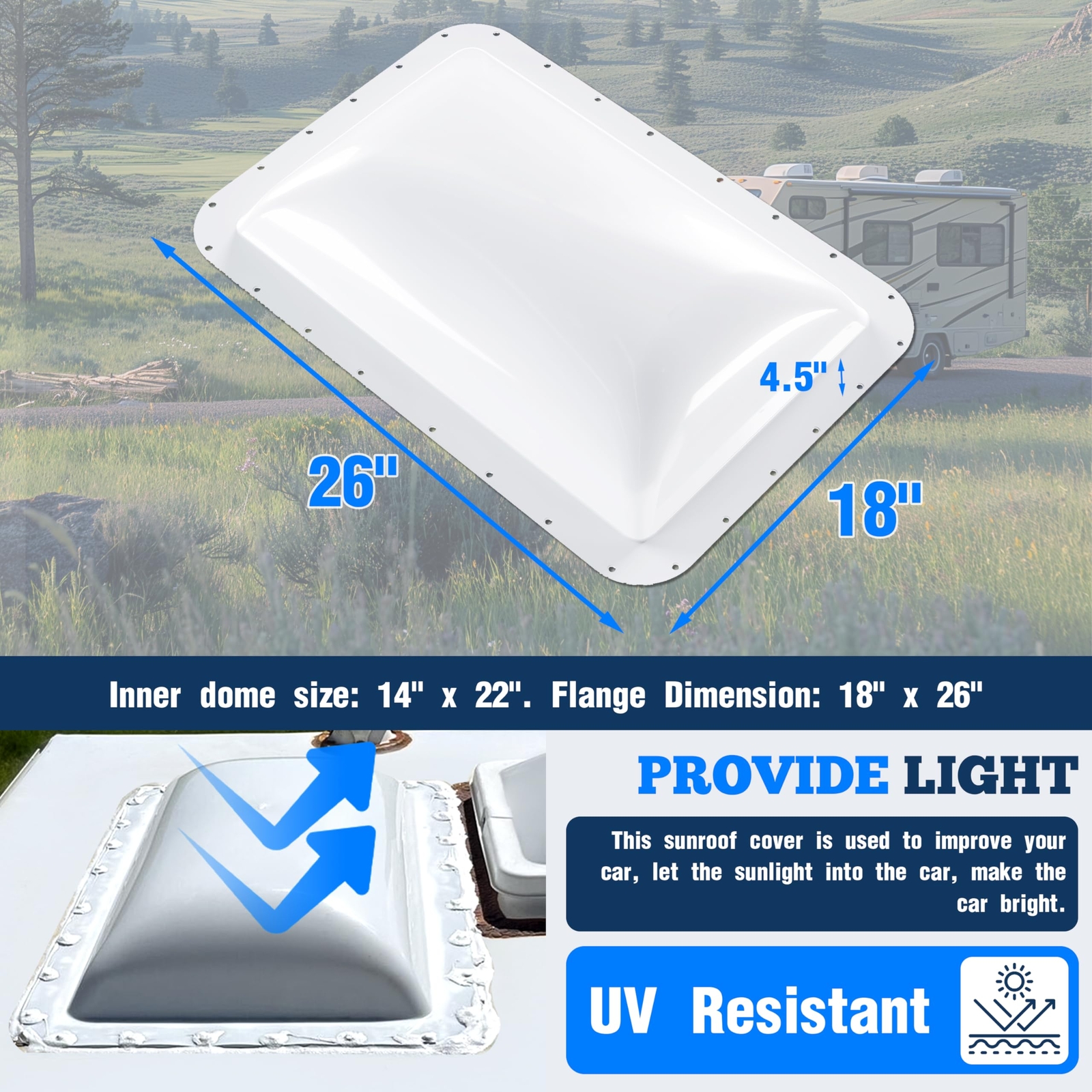 17.8″ X 25.8″ RV Skylight Roof Cover For Trailer Camper Food Truck Universal