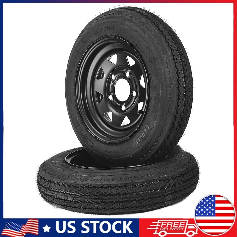 2-Pack Trailer Tire On Rim 4.80-12 480-12 4.80×12 Tires 5 Lug Black Wheels 6PR
