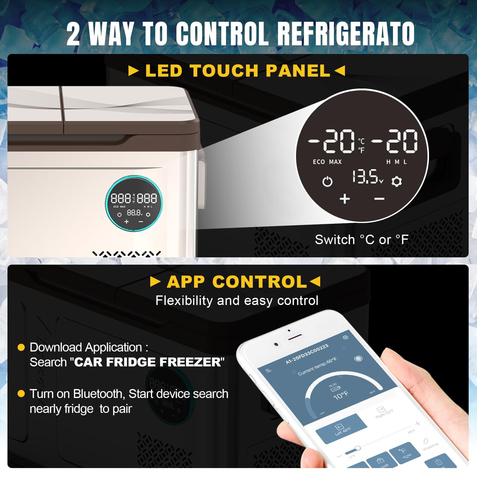 Portable Car Refrigerator 33Quart,12/24V DC 110~240 Volt AC Refrigerator,-4℉-68℉