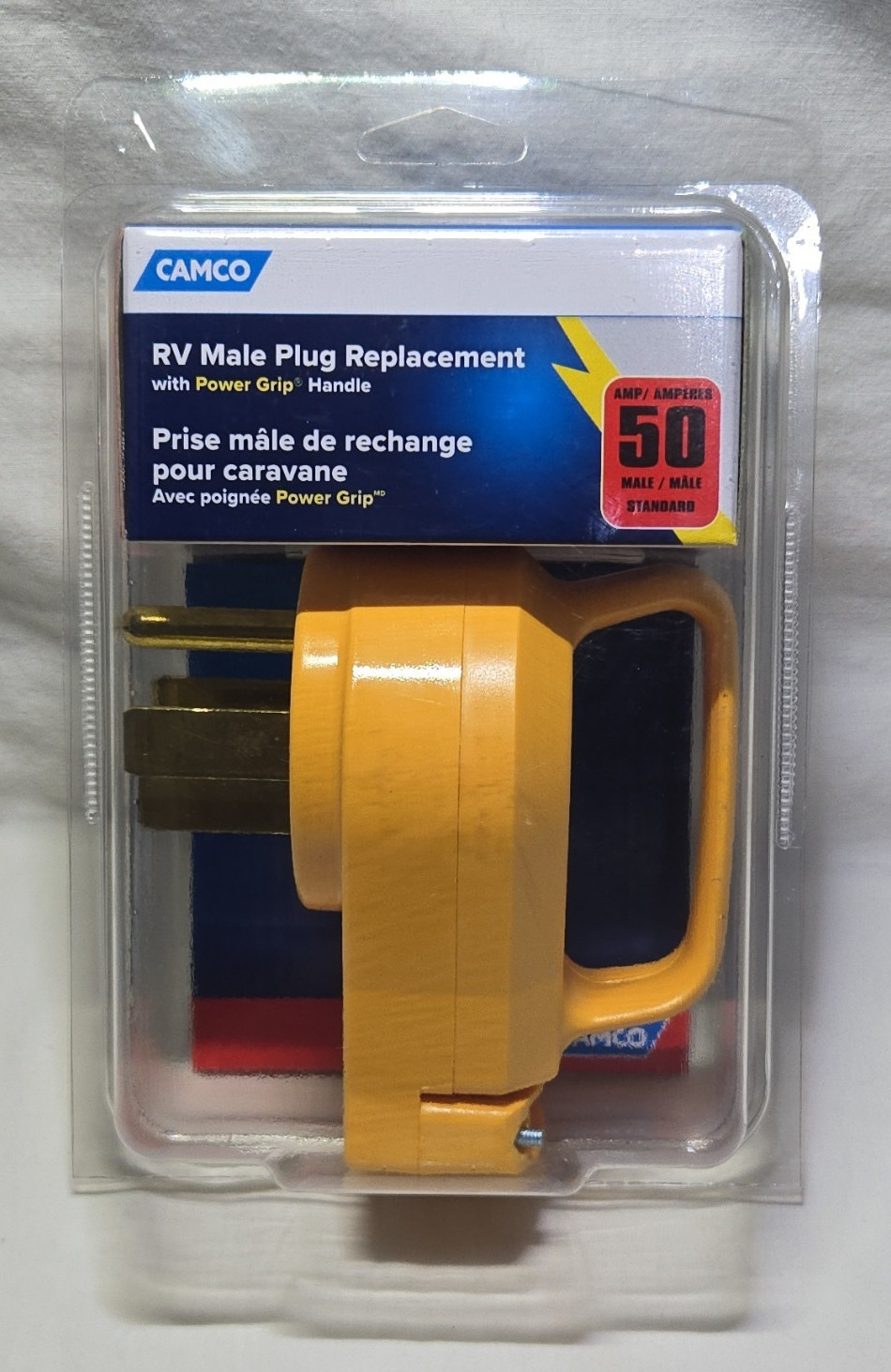 Camco RV Male Plug Replacement 50 AMP With Power Grip Handle NEMA 14-50P #55255