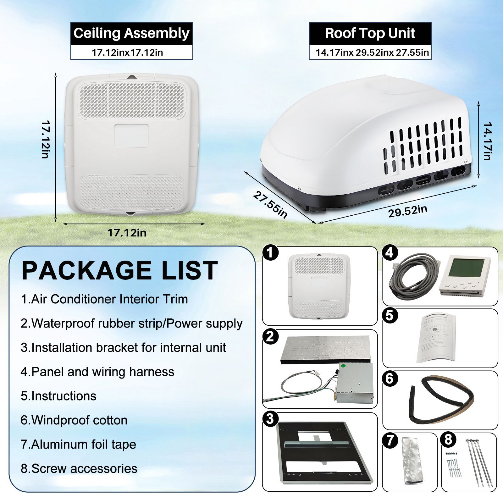 Bailigo 110V 15000BTU Heat&Cool RV Air Conditioner For Boat Van Camper Truck