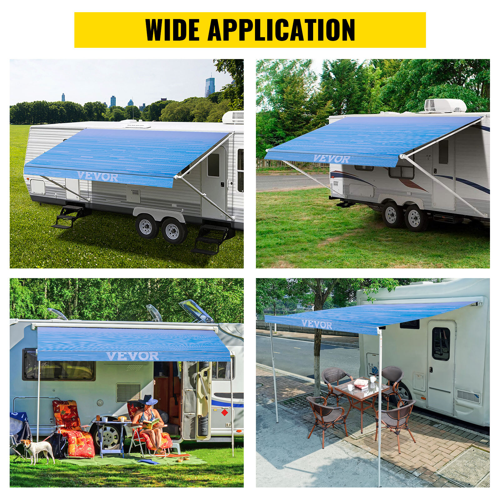 VEVOR Awning Replacement Fabric Canopy 20′ For RV Camper Trailer Ocean Blue Fade
