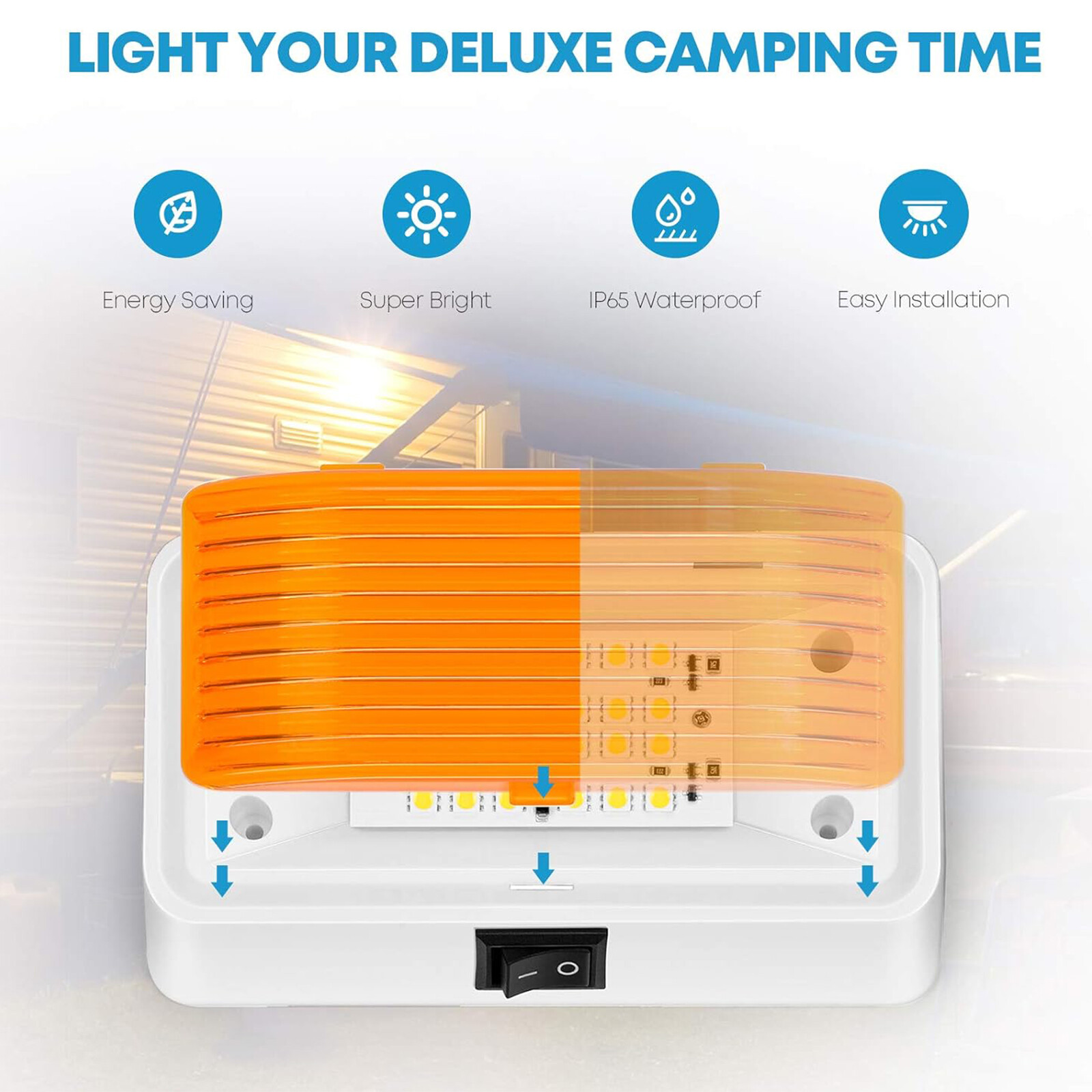 12V RV Exterior Porch Utility Light Fixture LED Light w/switch Clear/Amber Lens
