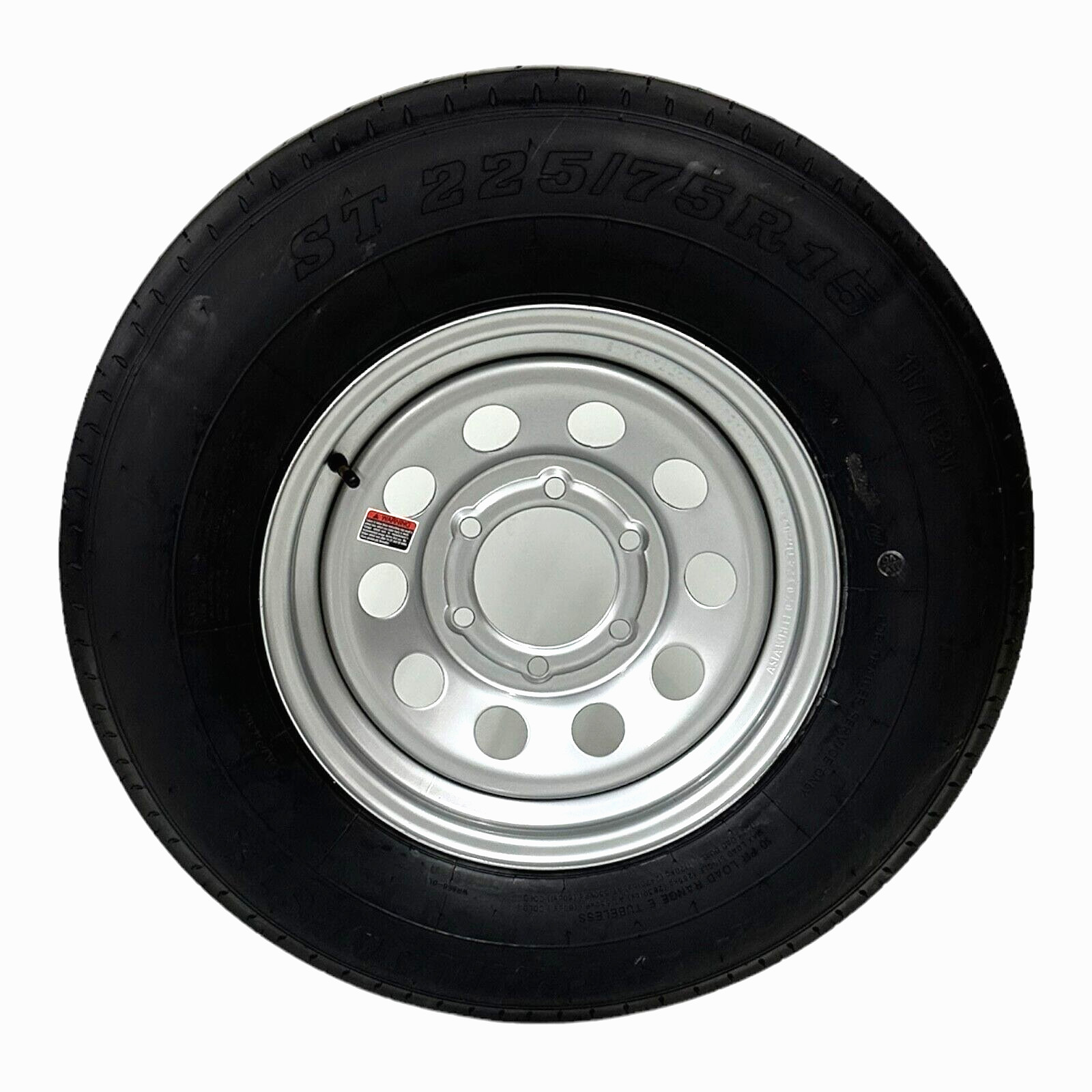 Trailer Tire On Rim ST225/75R15 Radial LRE 6 Lug 6 x 5.5″ Modular Wheel Silver
