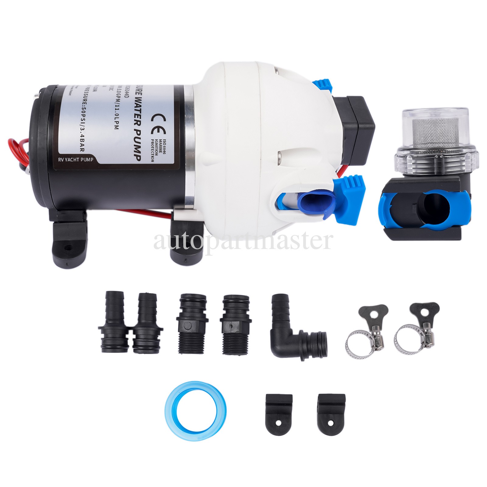 3 GPM RV Water Pump 12V DC 50 PSI Diaphragm Water Pump for Yacht Marine Caravan