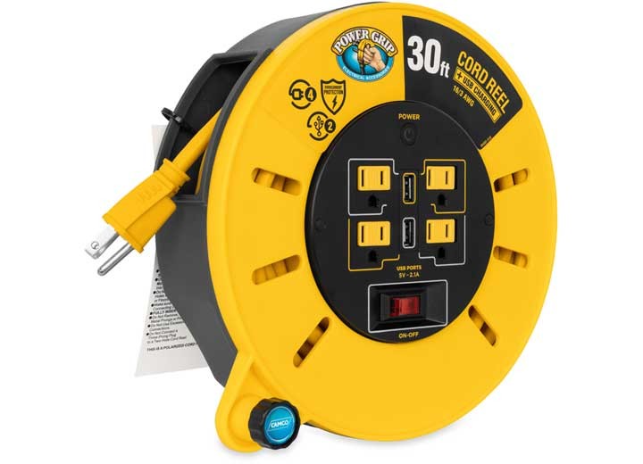 Camco 55290 Power Grip Extension Cord Reel, 30′