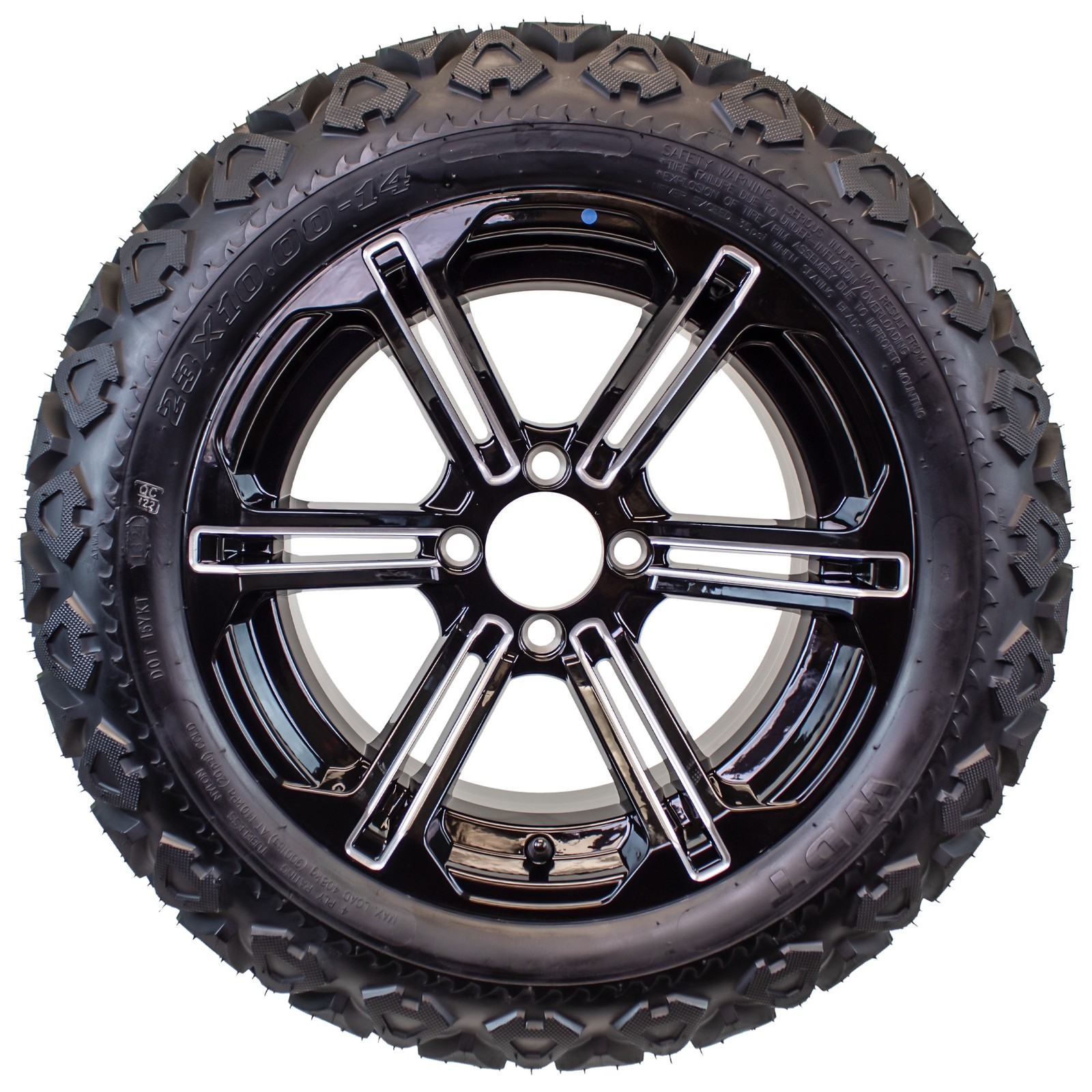 4-Pk 23X10.00-14 Golf Cart ATV Offroad Tire 14X7 Gloss Black Rim B6 All Terrain