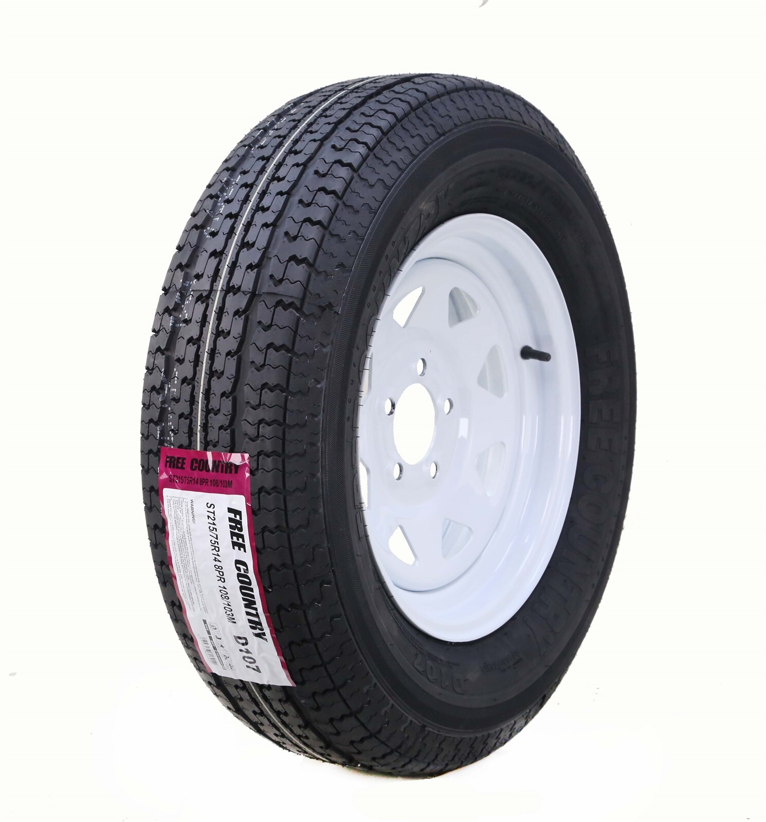 Free Country Trailer Tire Rim ST215/75R14 8-Ply D 107M 5 Lug x 4.5″ White Spoke
