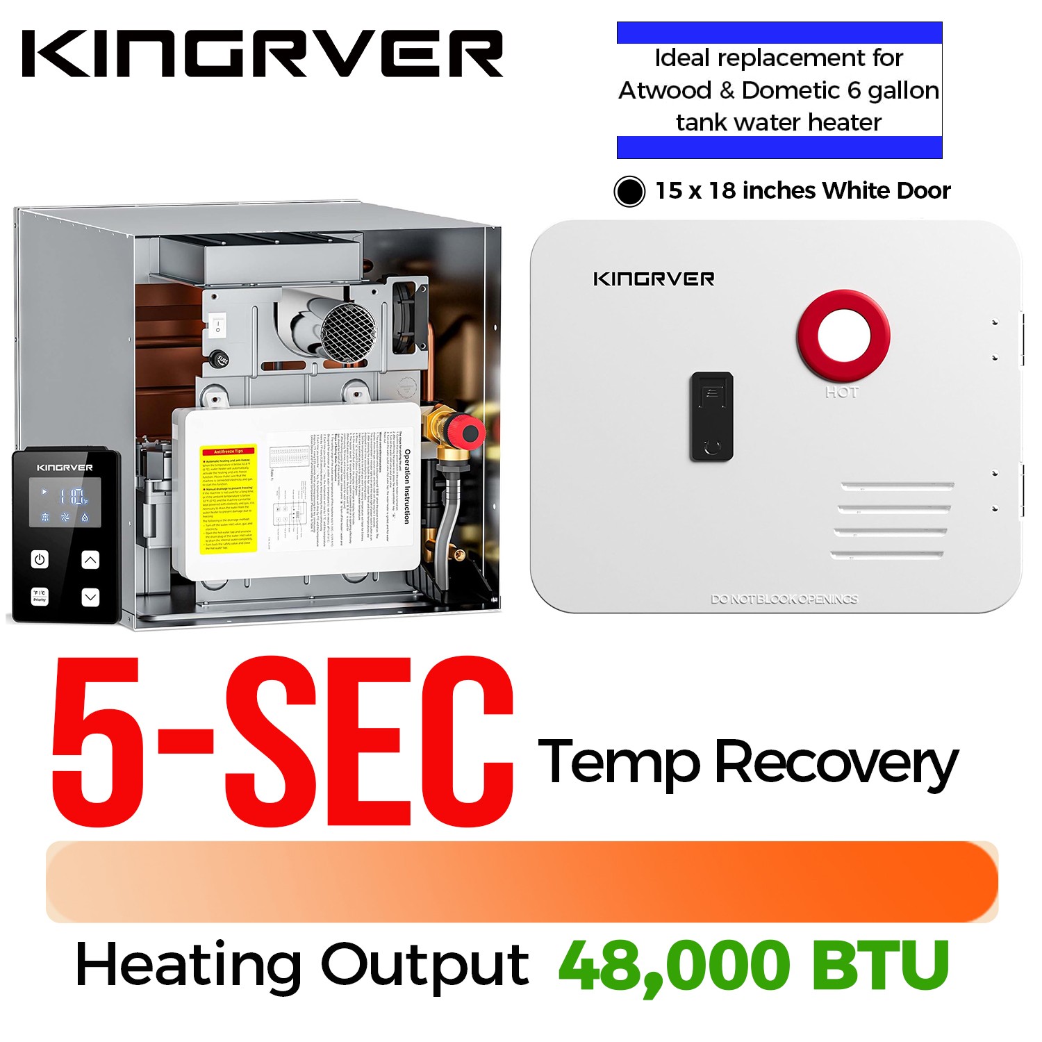 RV Tankless Water Heater 48000BTU Instant Hot Water W/ 15″x18″ Door + Controller