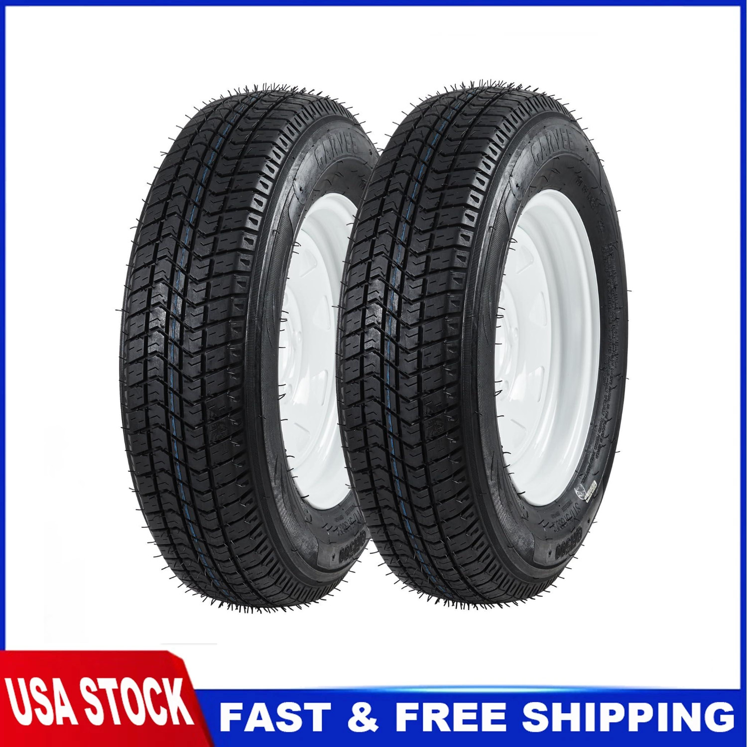 2 Pack Trailer Tires with 15″ Rim ST205/75D15 6Ply White Spoke Rim 5 Lug on 4.5″