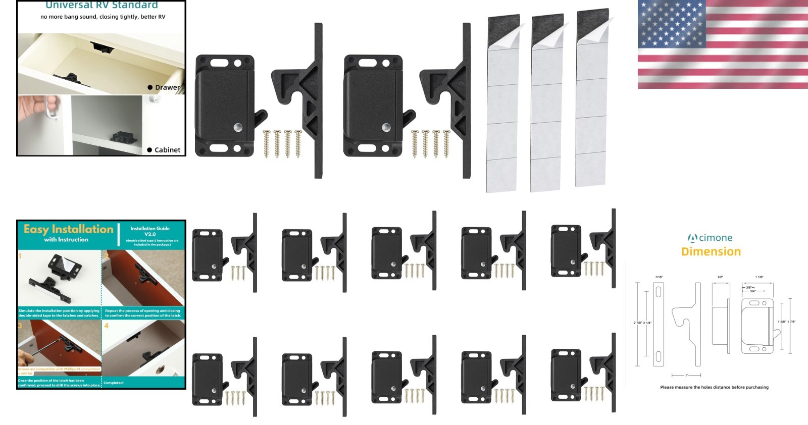 Durable 12 Pack RV Cabinet Door Latches with 10 LBS Pull Force & Mounting Screws