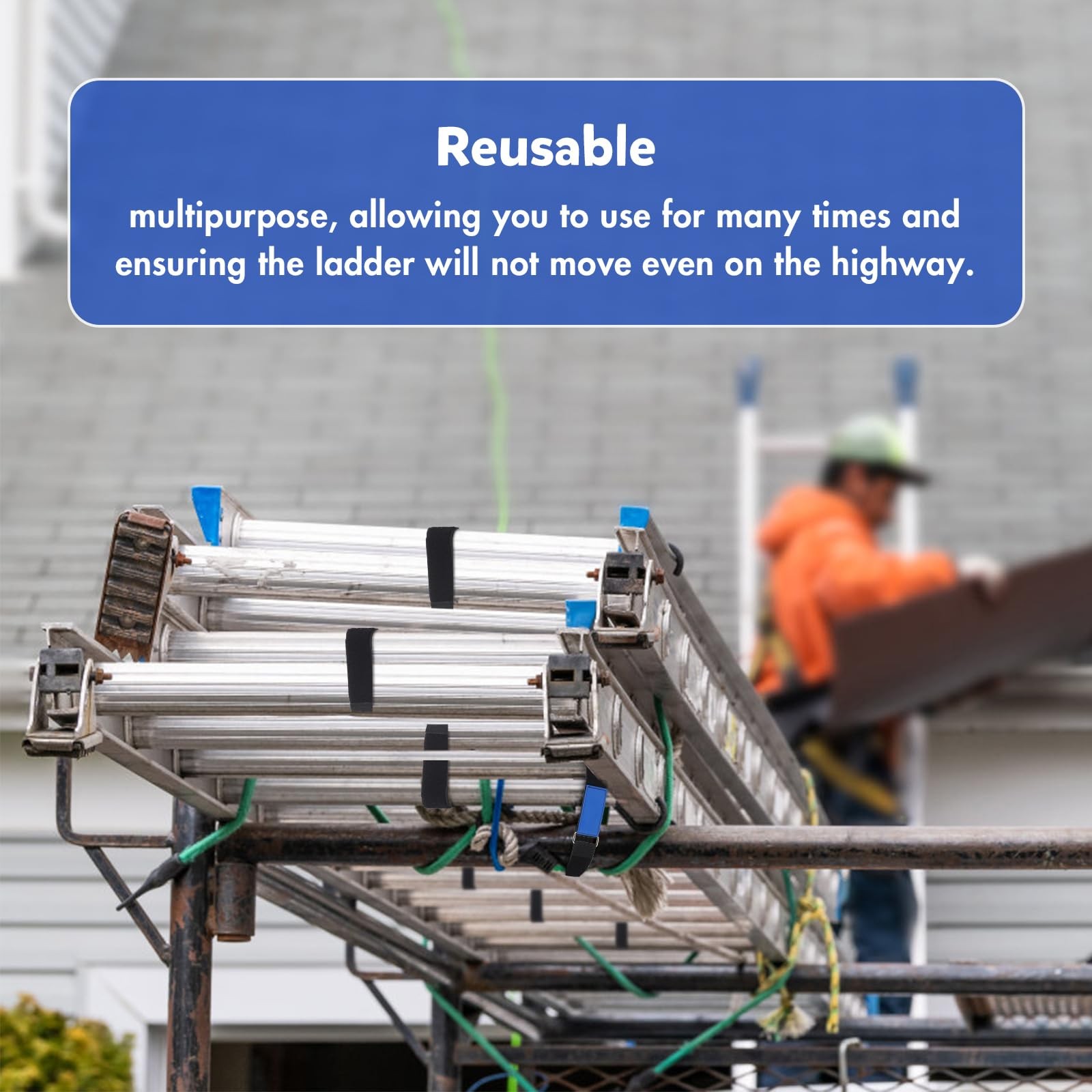 Ladder Rack Tie Down Straps Reusable 33 Inches X 2 Inches, Blue