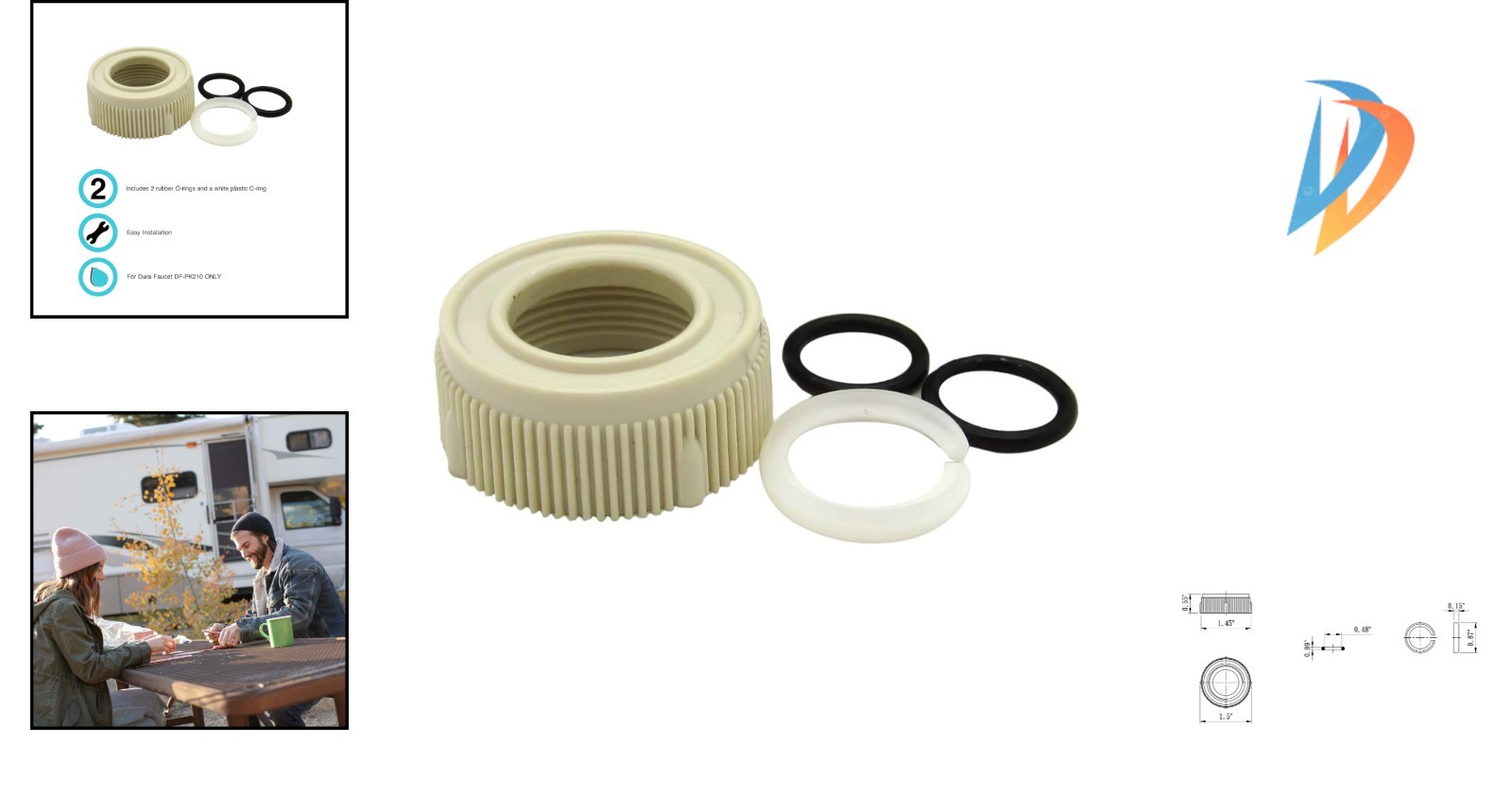RV Faucet Spout Nut & Rings Set – Elegant Bisque Parchment for Easy Installation