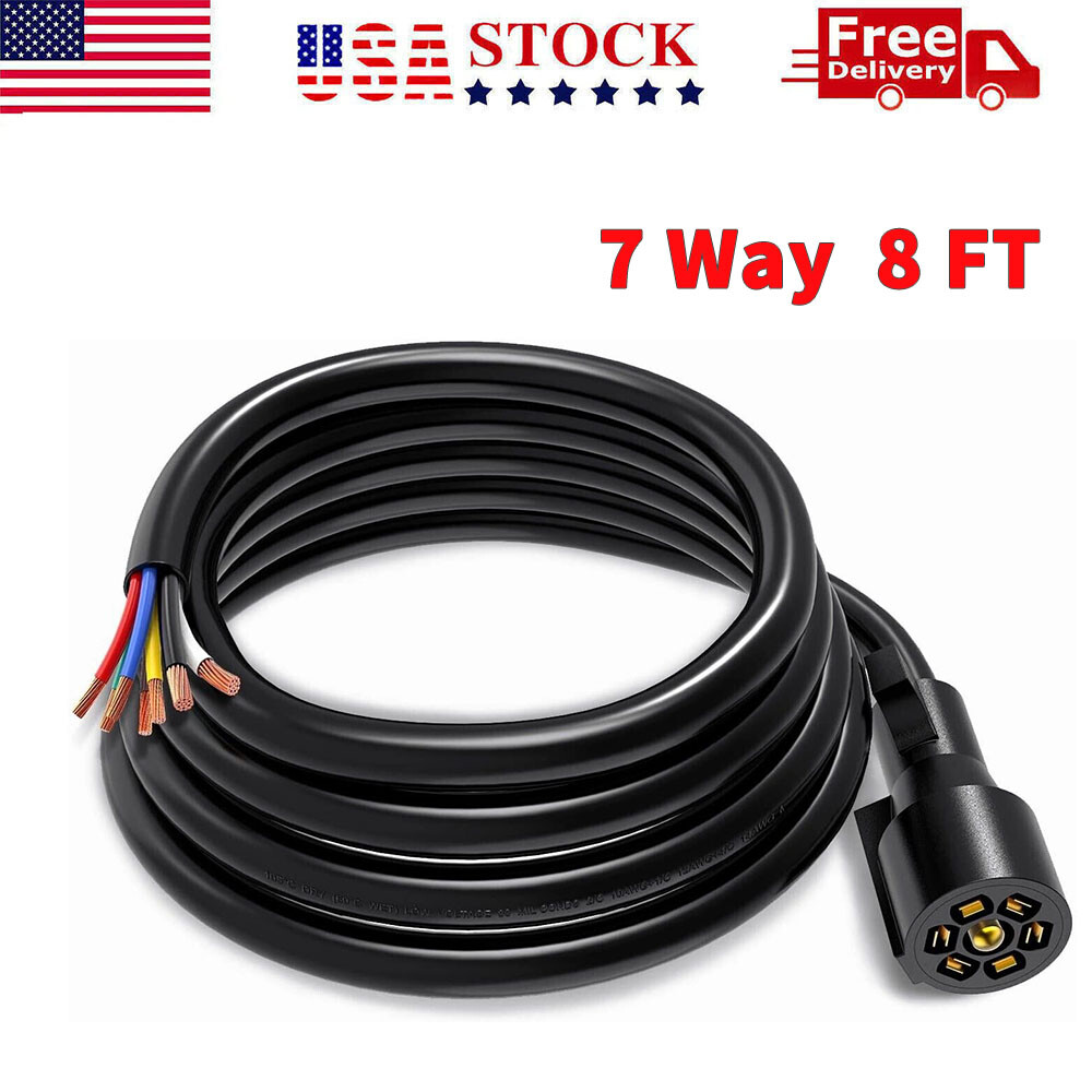 7 Way RV 8 Feet Trailer Plug Wire Connector Inline Cord 7 Pin Inline Harness Kit