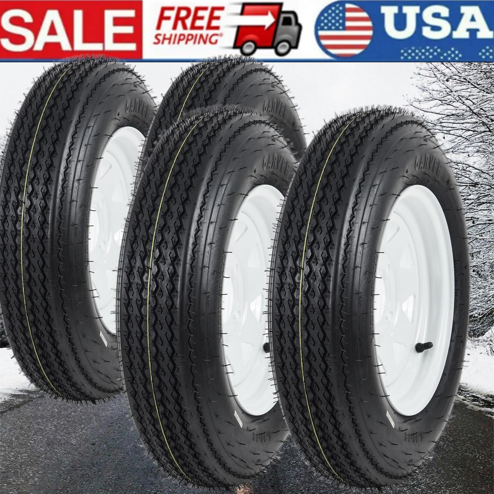 🚩Set of 4, 5.30-12 530-12 530X12 Trailer Tire Load Range C 6PR 4 Lug White Whee