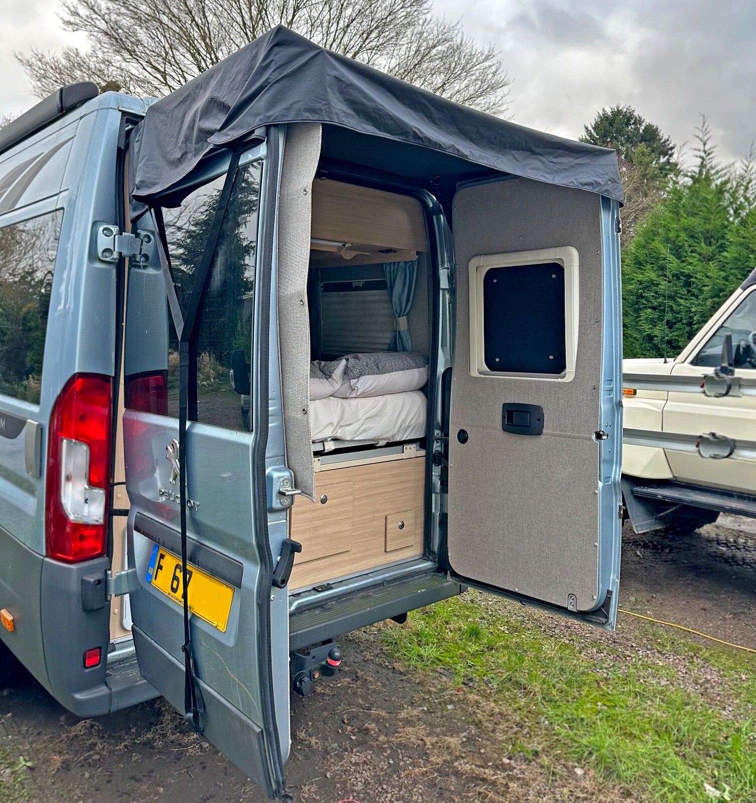 Barn Door Awning Ducato Boxer Relay Rear Shelter Camper Van Cover (MADE IN UK)