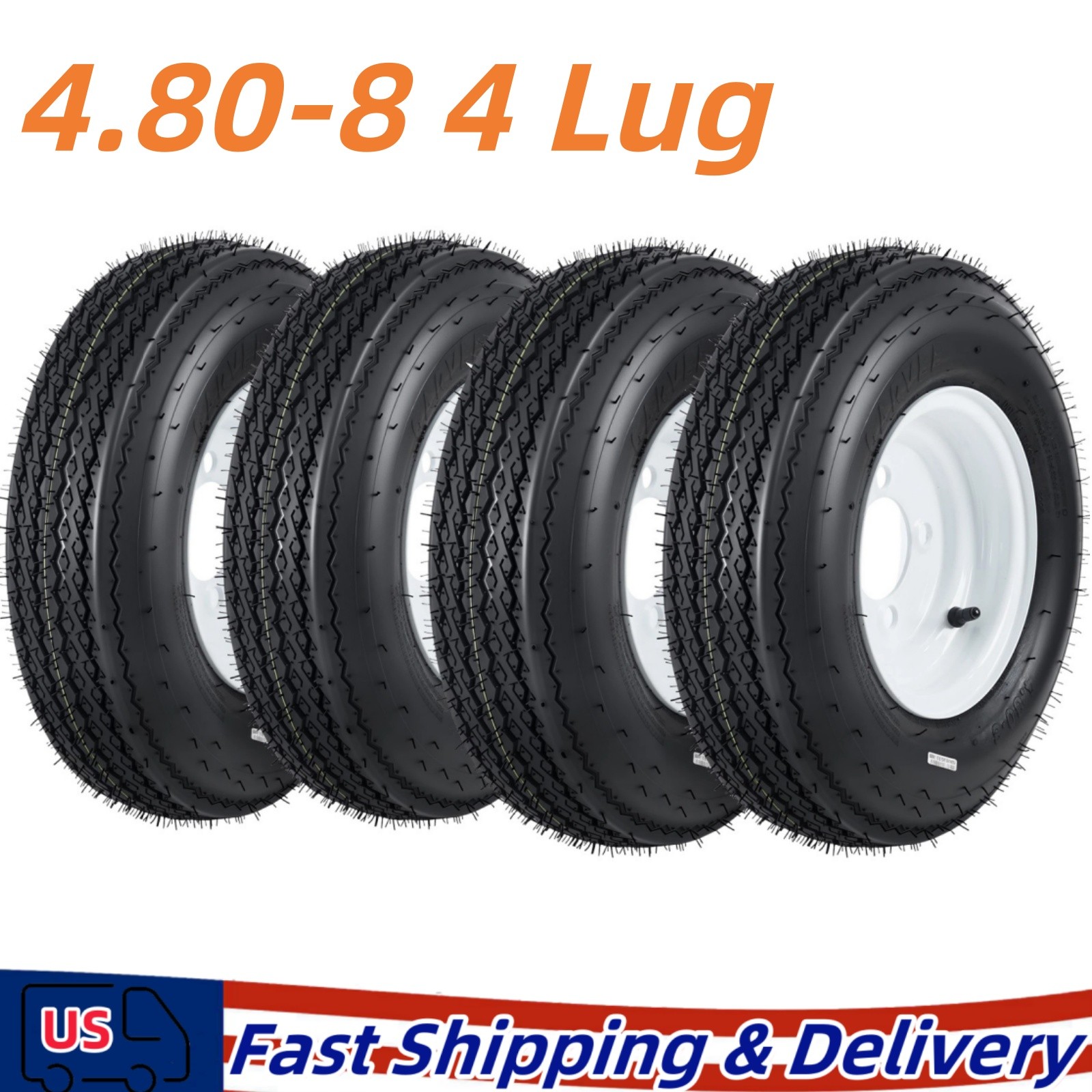4-Pk 4.80-8 4.8×8 Trailer Tires Highway Boat Tires 6PR Load Range C 4 Lug on 4″