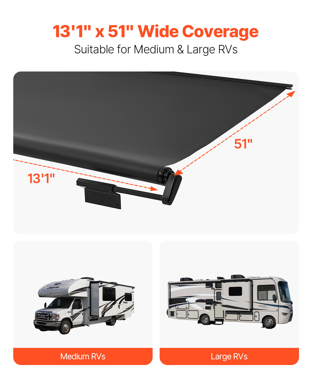VEVOR 13’7″ (13’1″) RV Slide Out Awning Black Slide Topper Awning for RVs