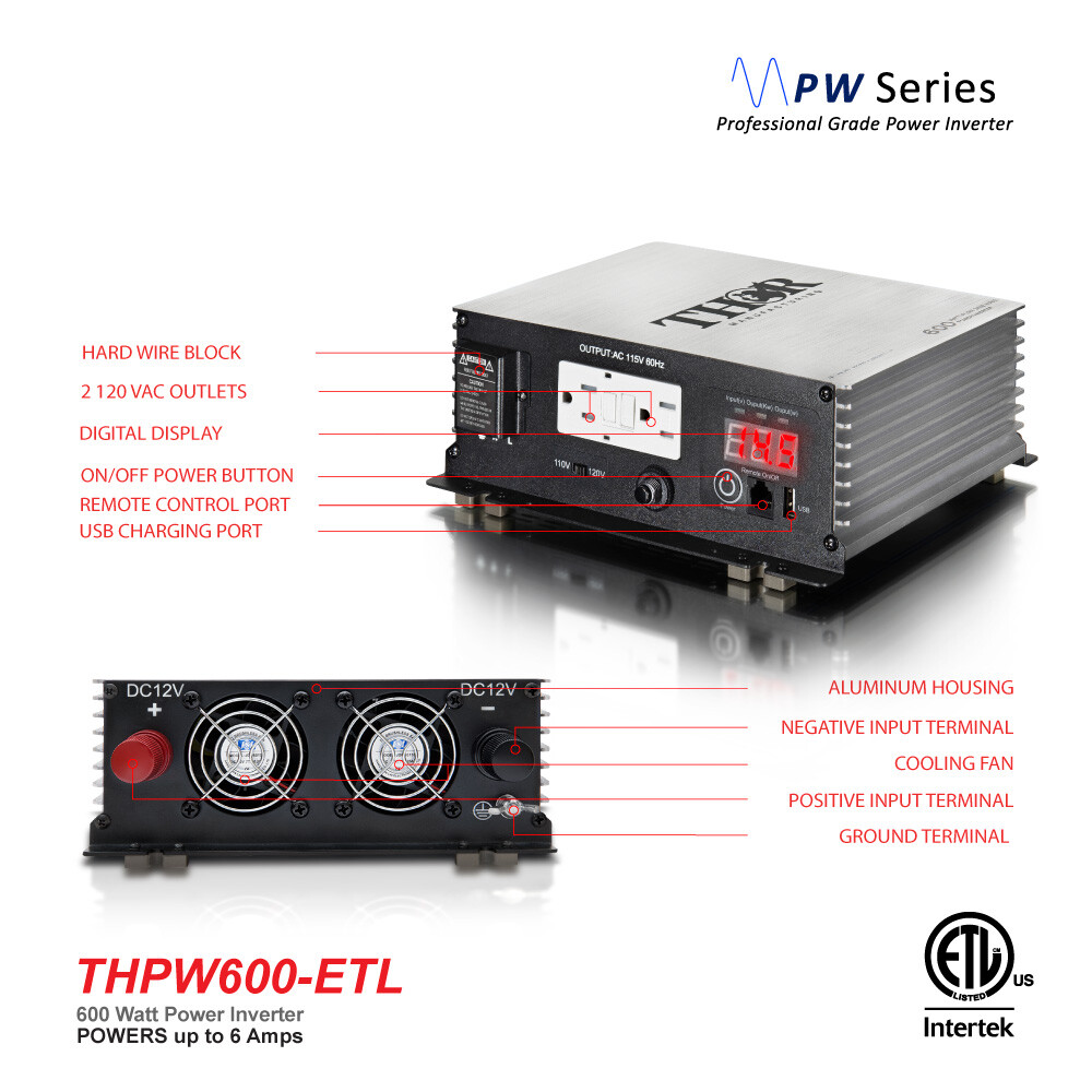MSR$276 US QUALITY THOR 600 Watt Pure Sine Inverter $185 FREE UPGRADES UL Listed