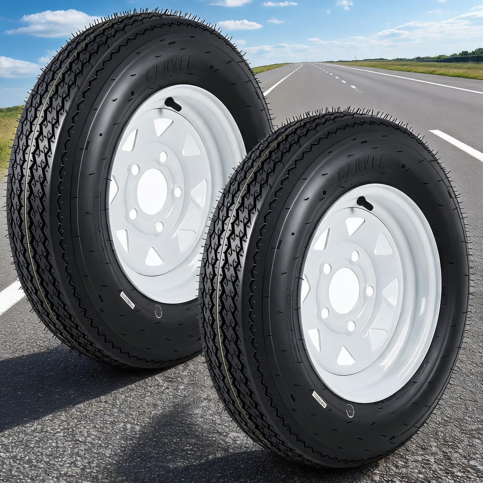 2 Pack Trailer Tires 5.30-12 5.30×12 530-12 530 12 w/12″ Rims 5 Lug White Spoke