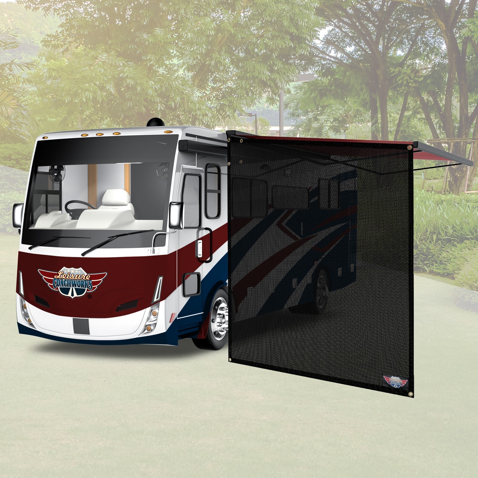 9 Ft X 7 Ft RV Awning Side Shade Sun Blocking Outdoor Mesh Complete Kit NEW