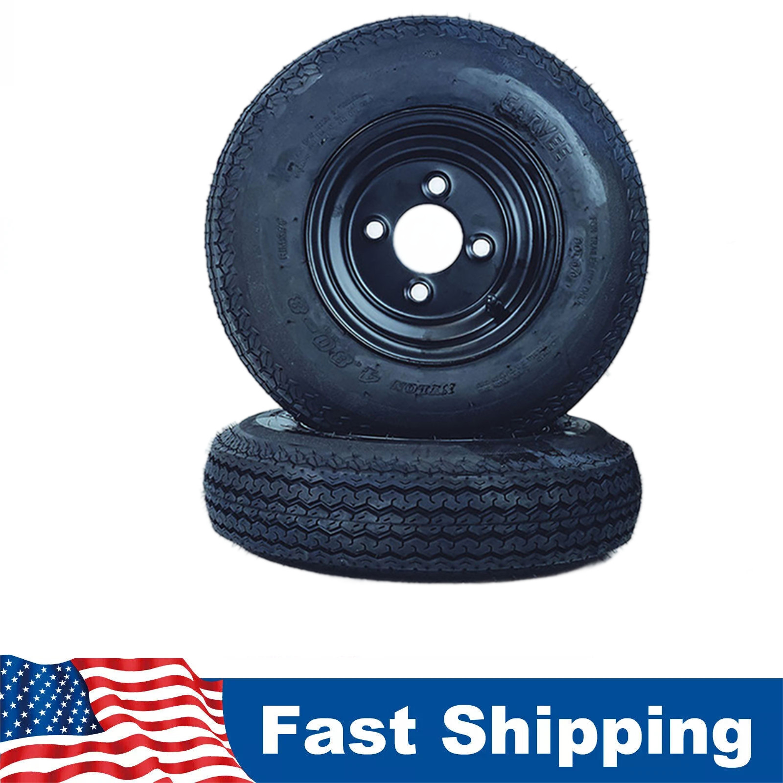Set of 2 Trailer Tires with 8″ Rims 4.80-8 4.80×8 480-8 Load Range C 4 Lug 6-Ply