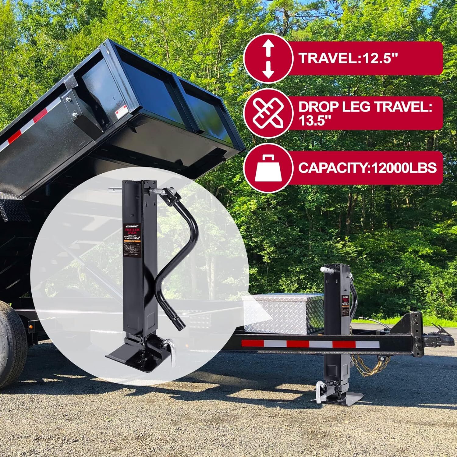 12000lbs Heavy-Duty Trailer Jack Weld-on 12.5″ Lift 13.5″ Drop Leg Square Tube