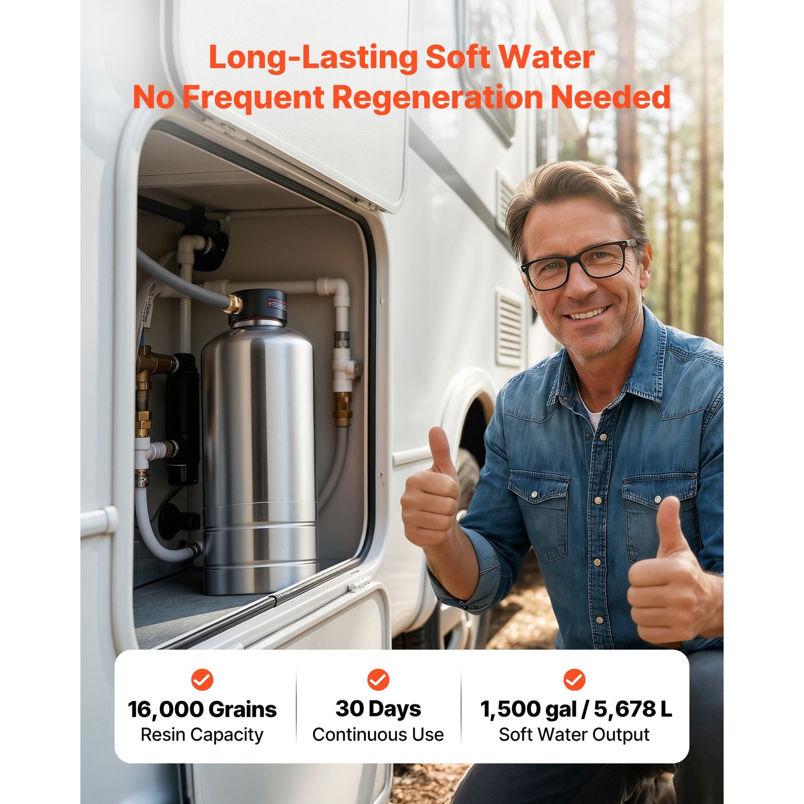 16K Grain Stainless NSF Resin RV Water Softener