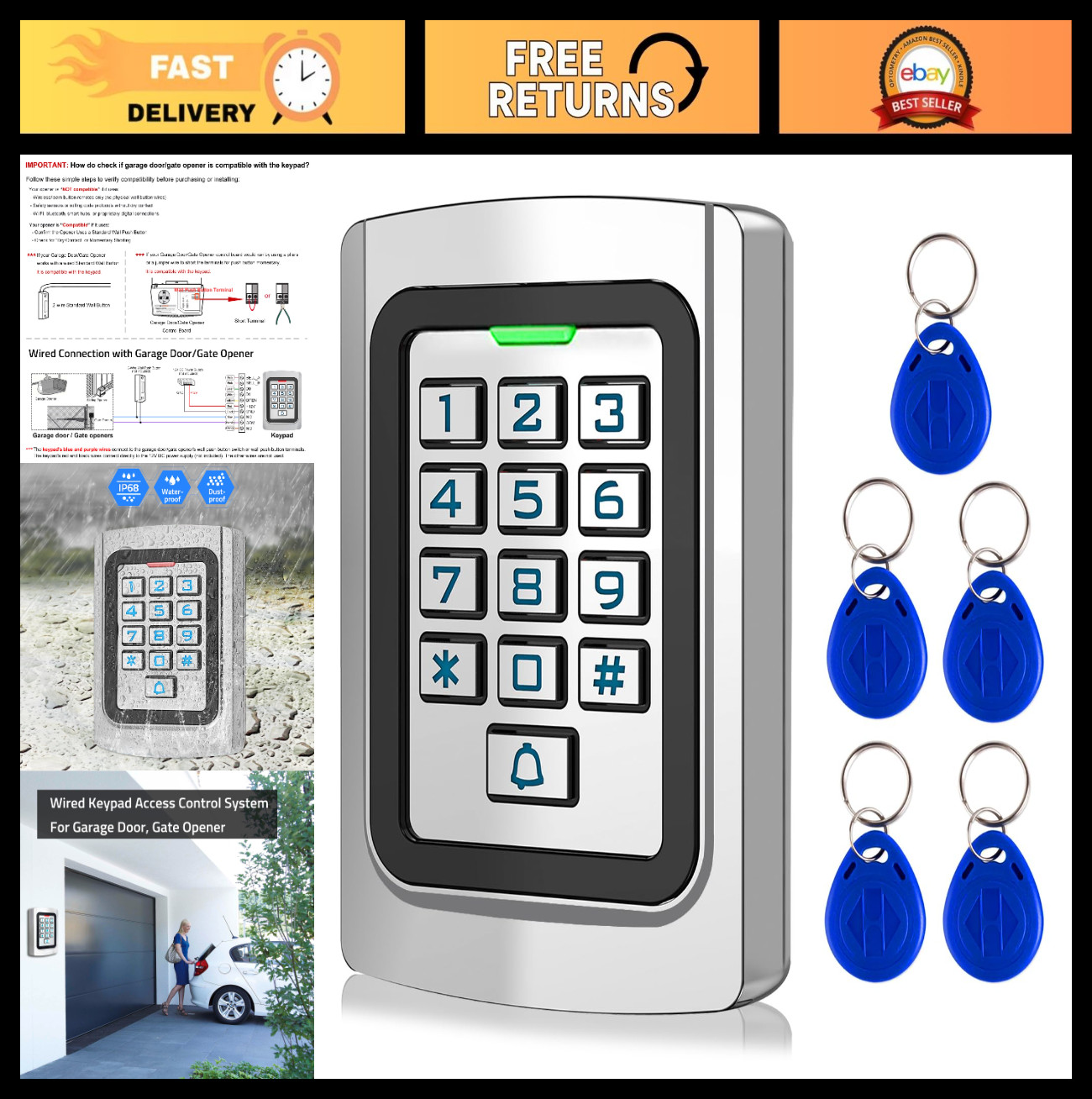 Universal Wired Keypad Access Control – PIN Code & ID Card, Waterproof, 2000 Use