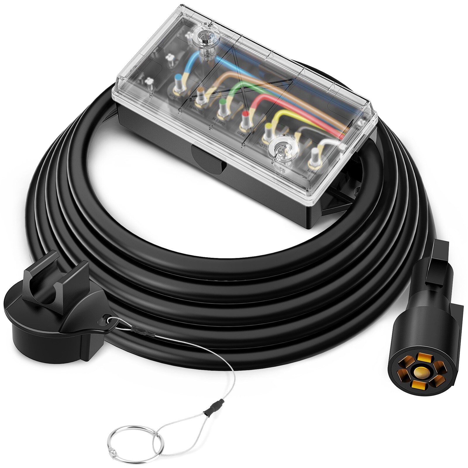 8ft 12ft 16ft 7-Way RV Plug Extension Cable Inline Junction Box F Trailer Camper