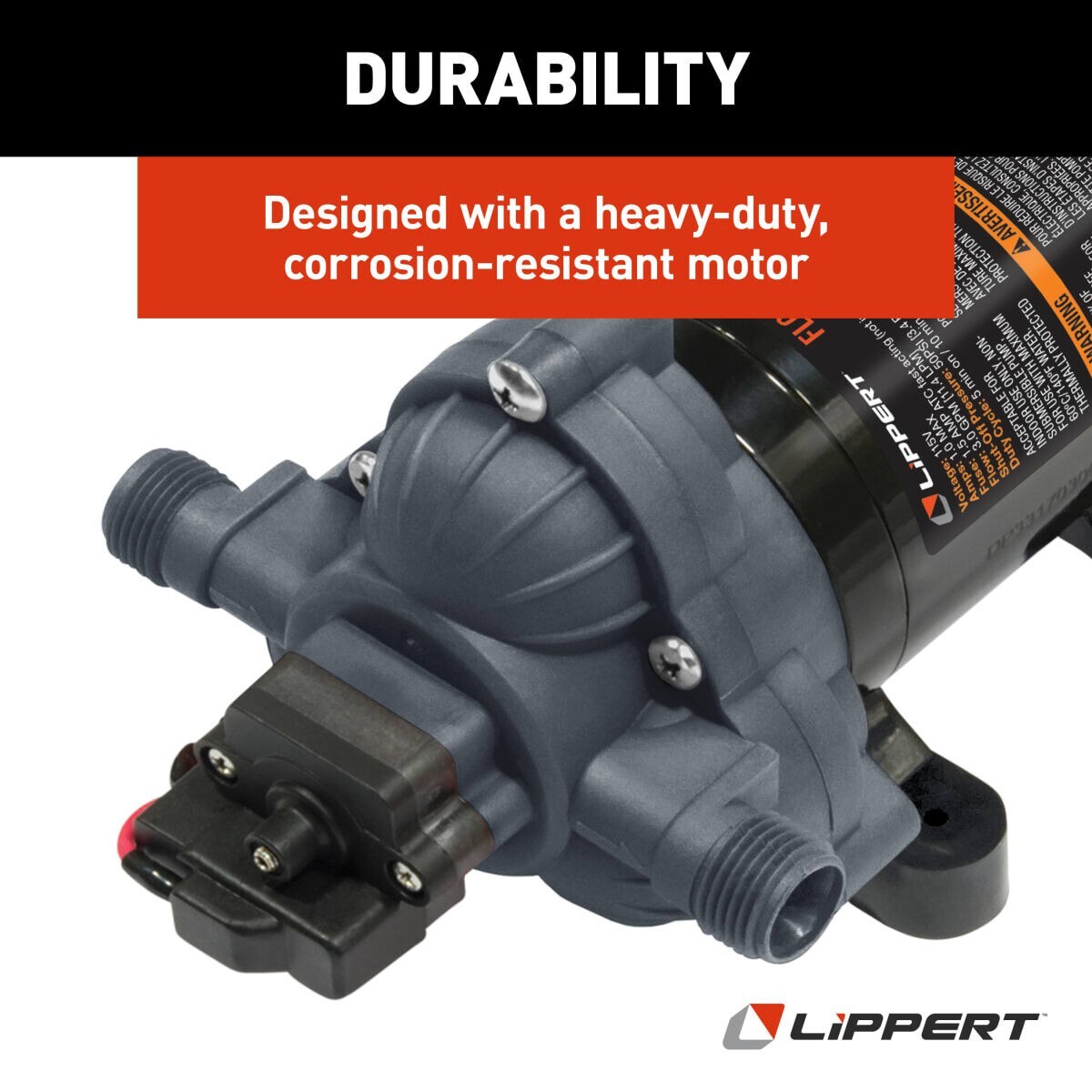 Lippert 689052 Flow-Max 3 GPM 12V 45 PSI 8A Max RV Fresh Water Pump