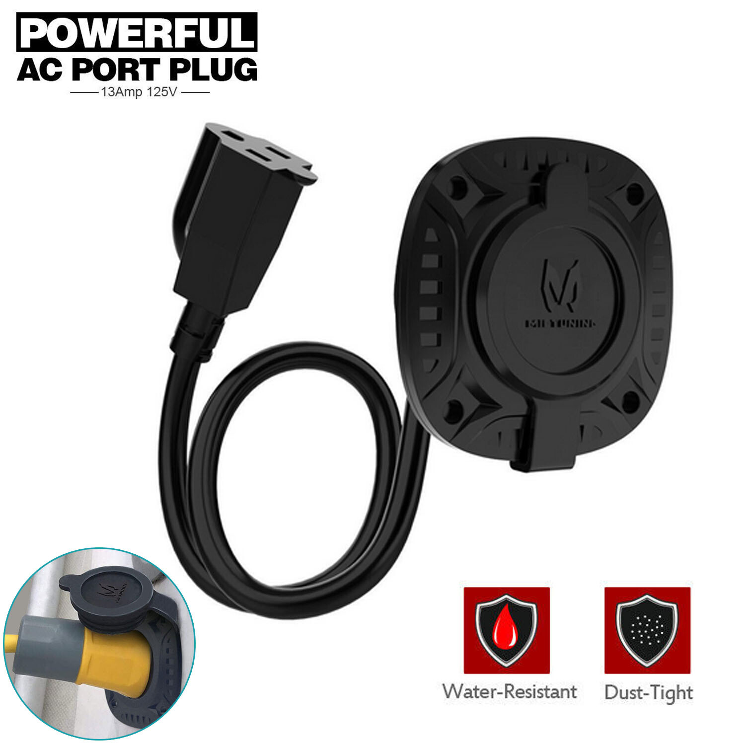 13AMP 125V AC Port Plug RV Power Flanged Inlet Shore Power Receptacle Cord Plug