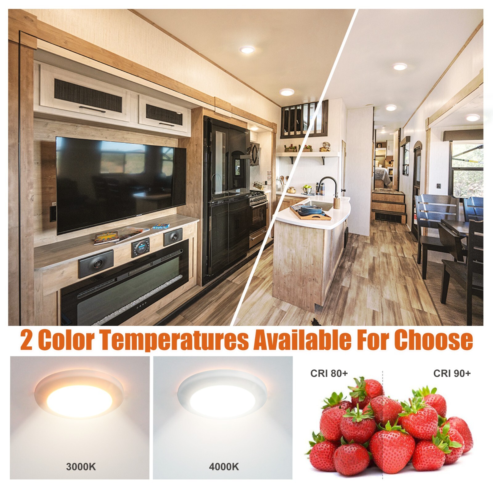 Facon 3″ LED 2PKS 12V RV Ceiling Puck Light Caravan Camper Touch Dimmable 2CCT