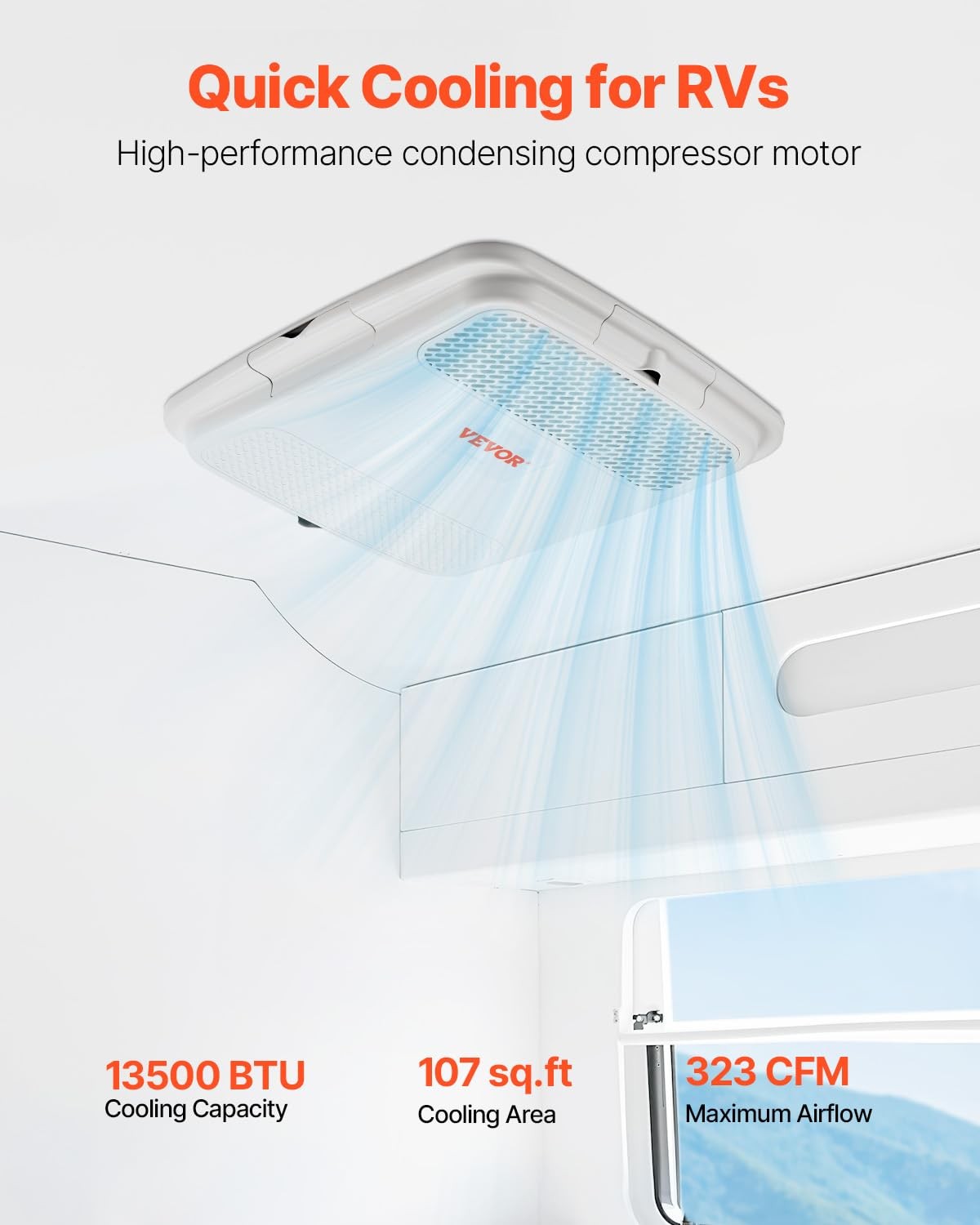 VEVOR RV Air Conditioner, 13500 BTU Non-Ducted Rooftop AC 13500BTU, White