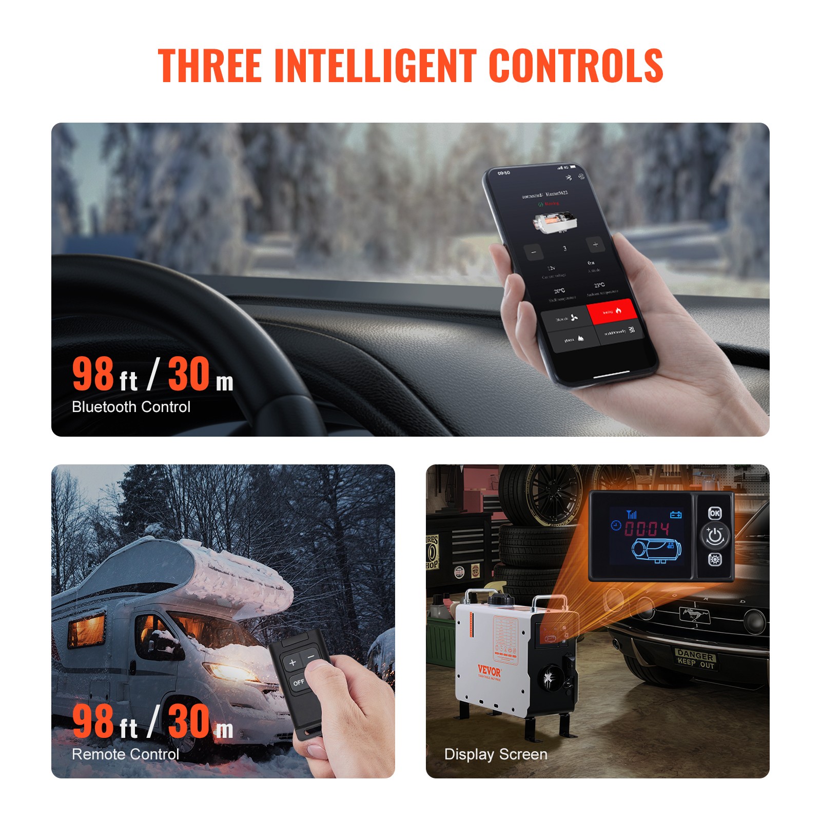 VEVOR Diesel Air Heater 12V/24V 2KW Bluetooth APP Remote Control for RV Outdoors