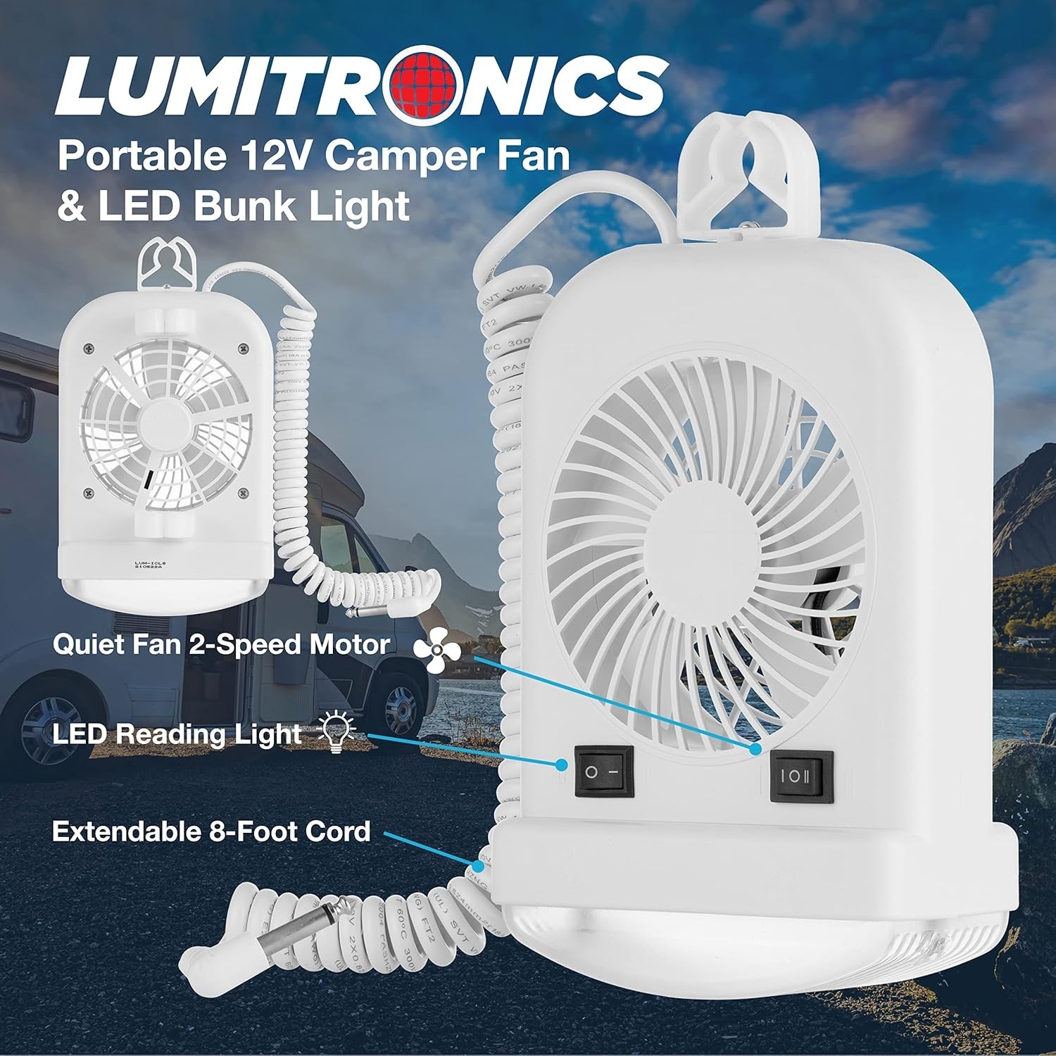 Multi-Purpose 12V LED Light & Fan with Durable Construction for RVs and Tents