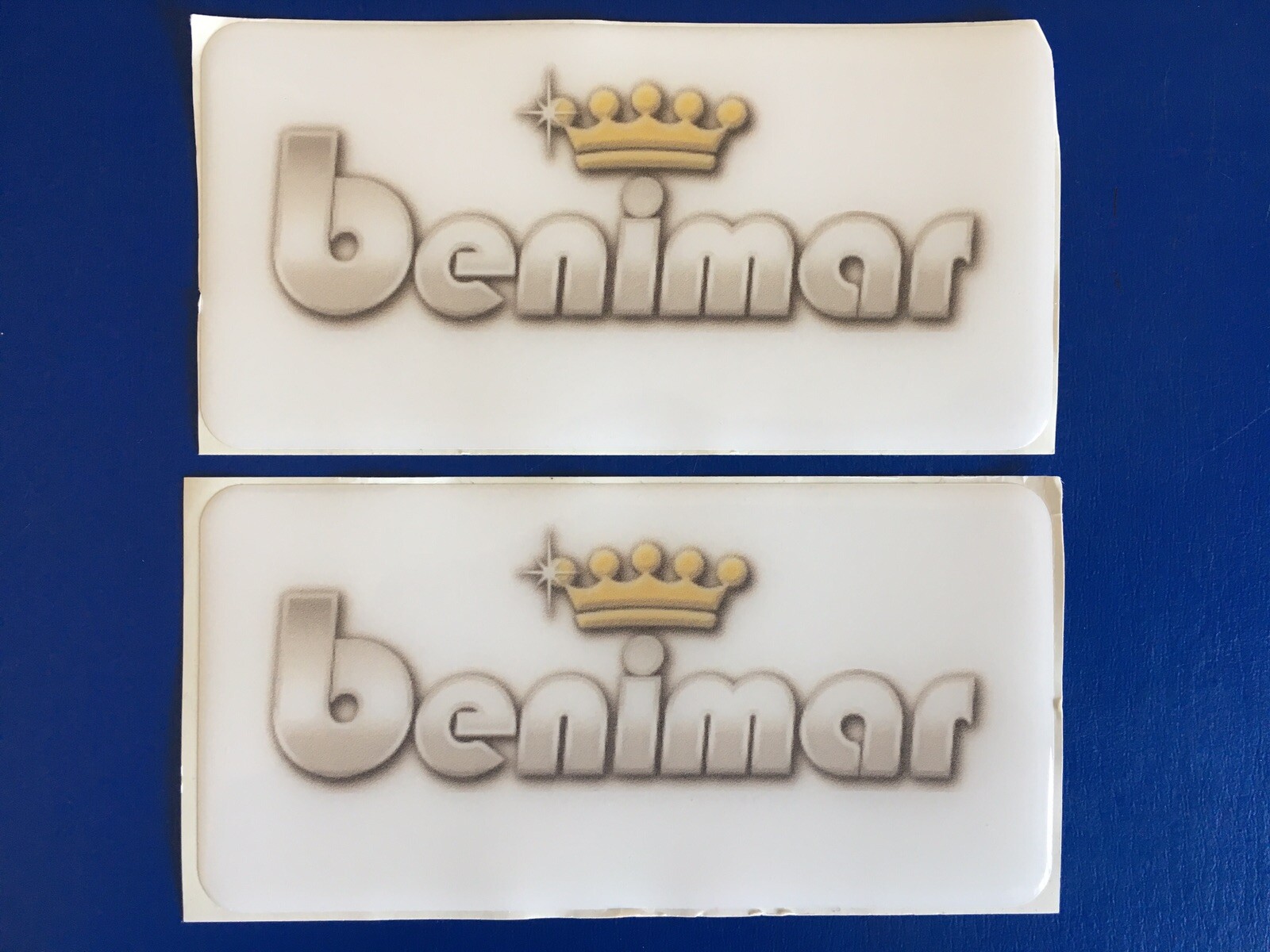BENIMAR CARAVAN MOTORHOME BADGES DOMED RESIN X2 WHITE HIDE DENTS SCRATCHES BODY