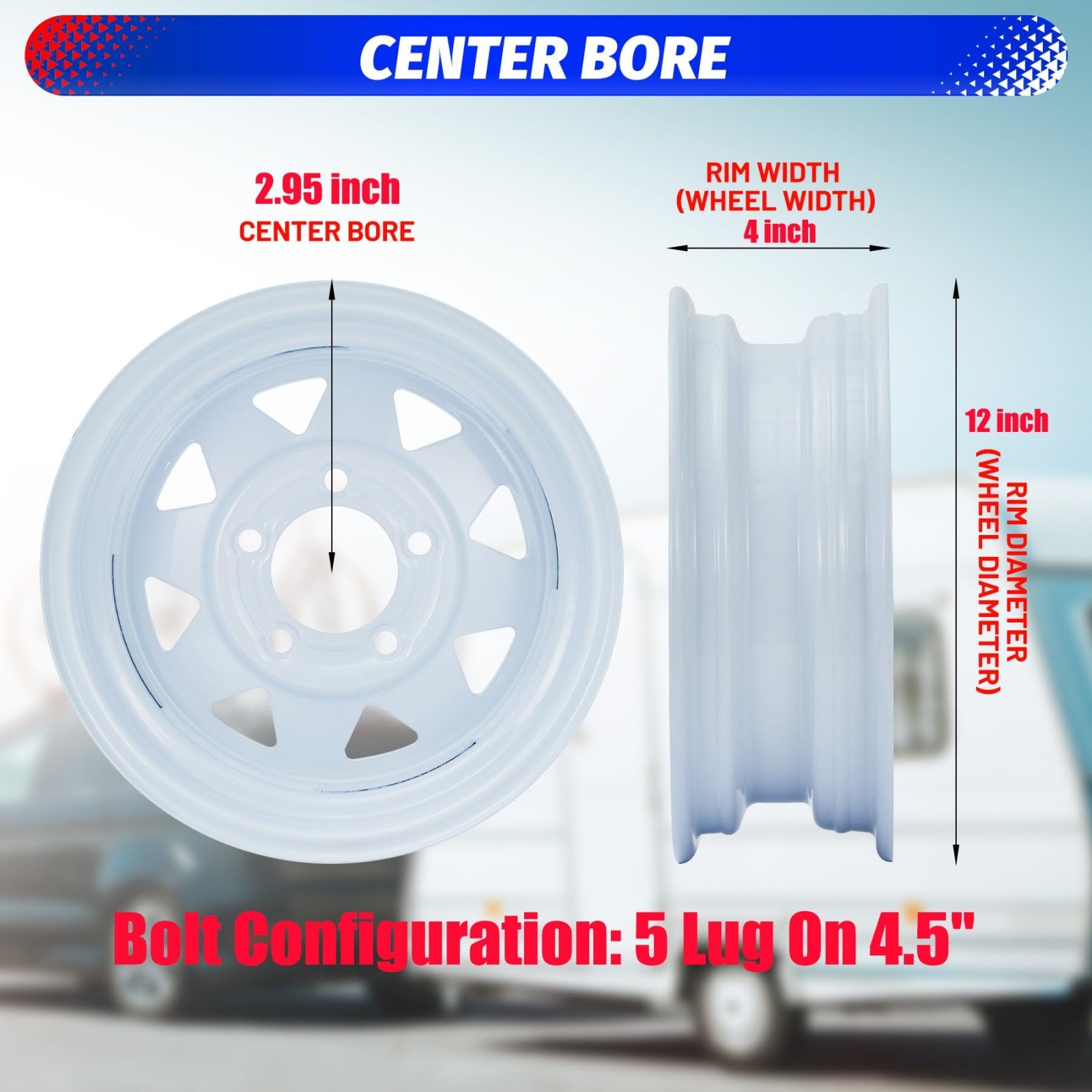 2 Pack 5.30-12 5.30×12 530-12 Trailer Tires with 12″ Rims 5 Lug on 4.5″ 6Ply